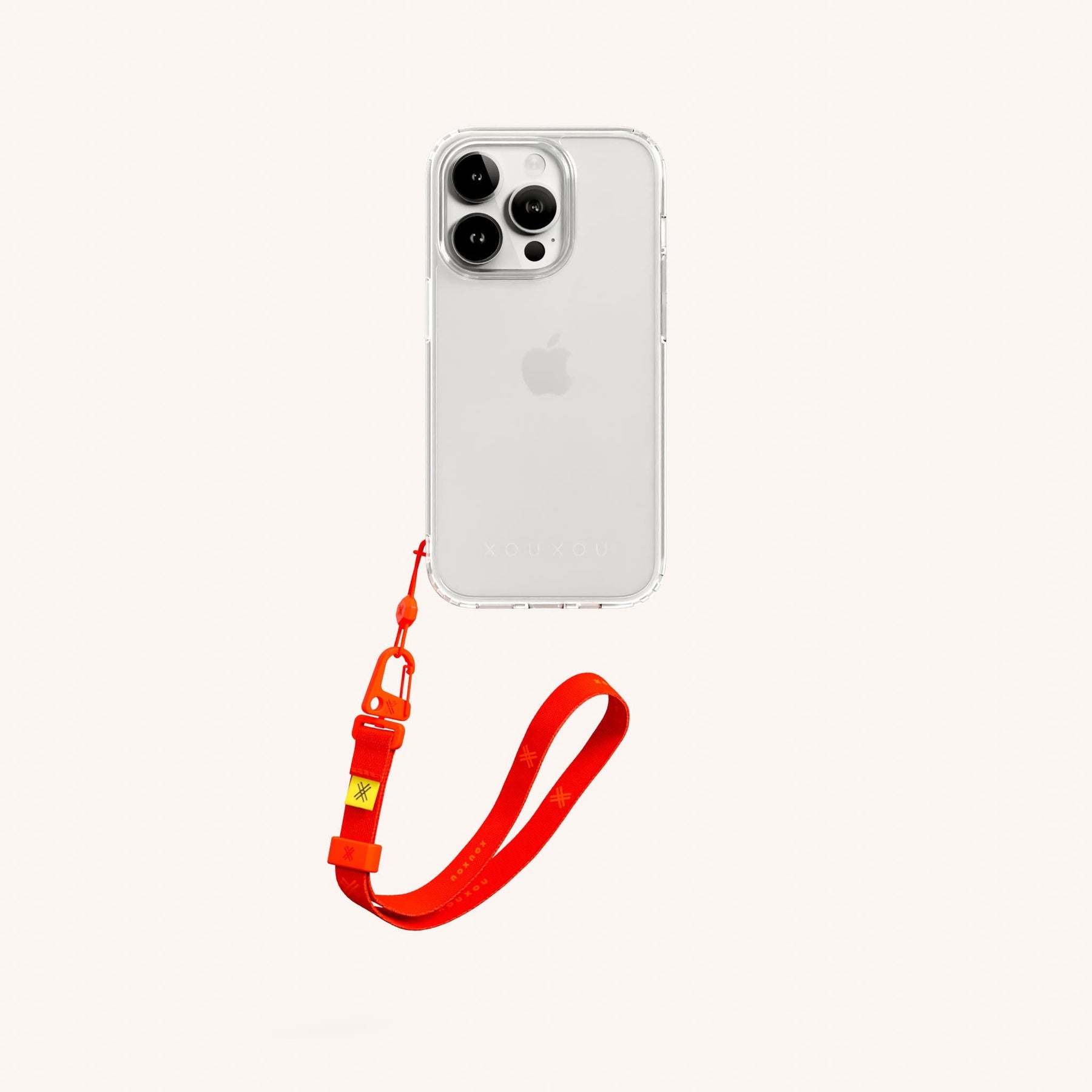 Phone Case with Wrist Strap in Clear + Neon Orange