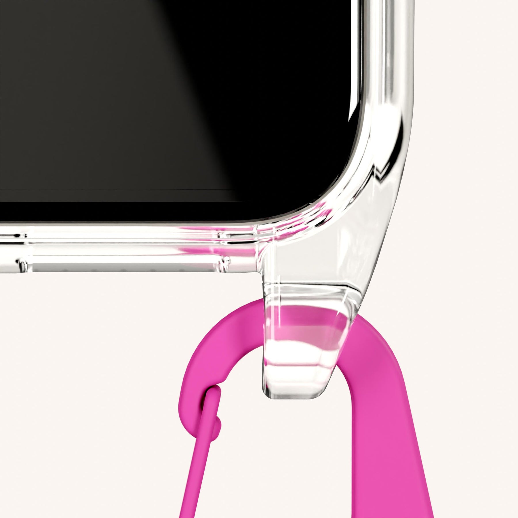 Phone Necklace with Carabiner Rope in Clear + Power Pink