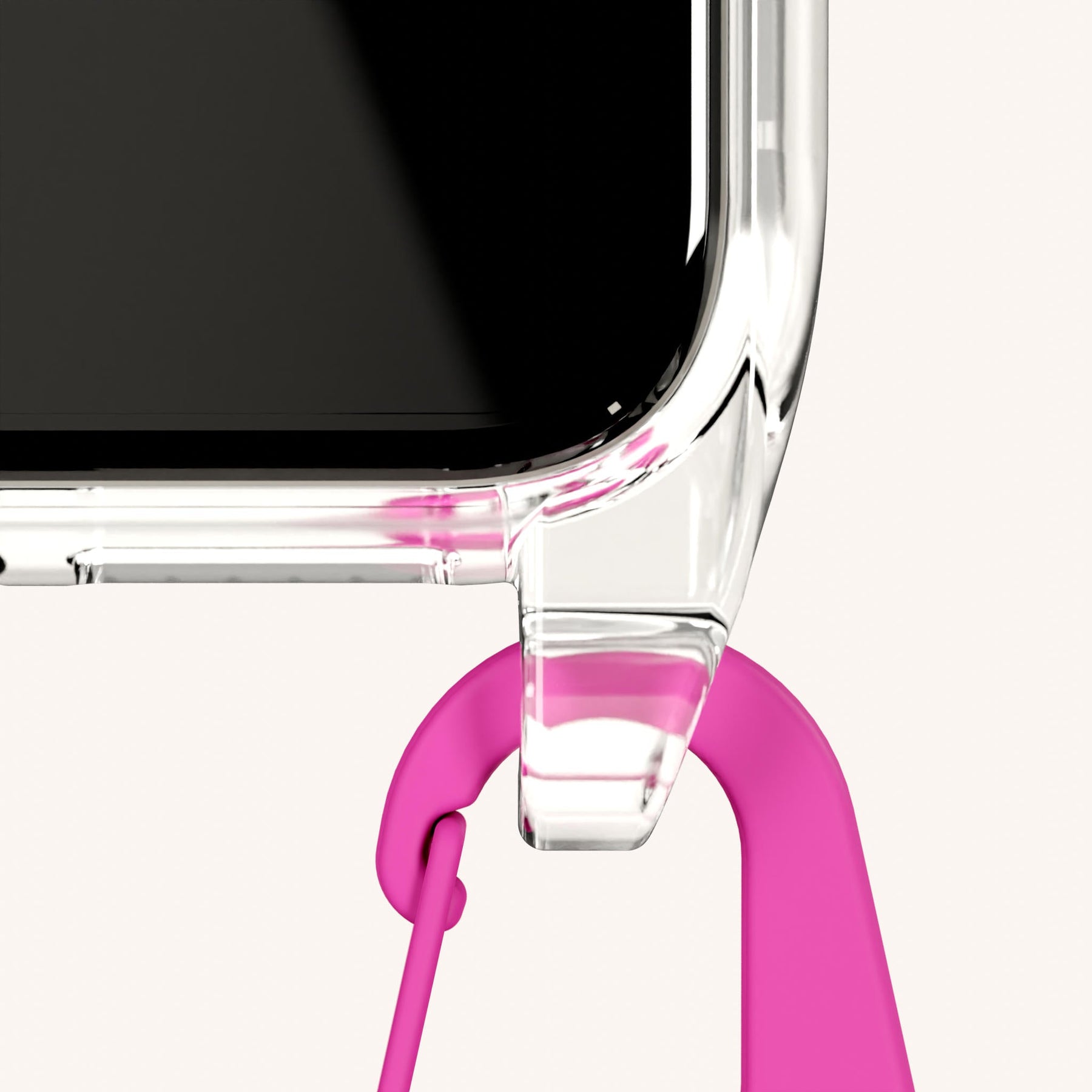 Phone Necklace with Carabiner Rope in Clear + Power Pink