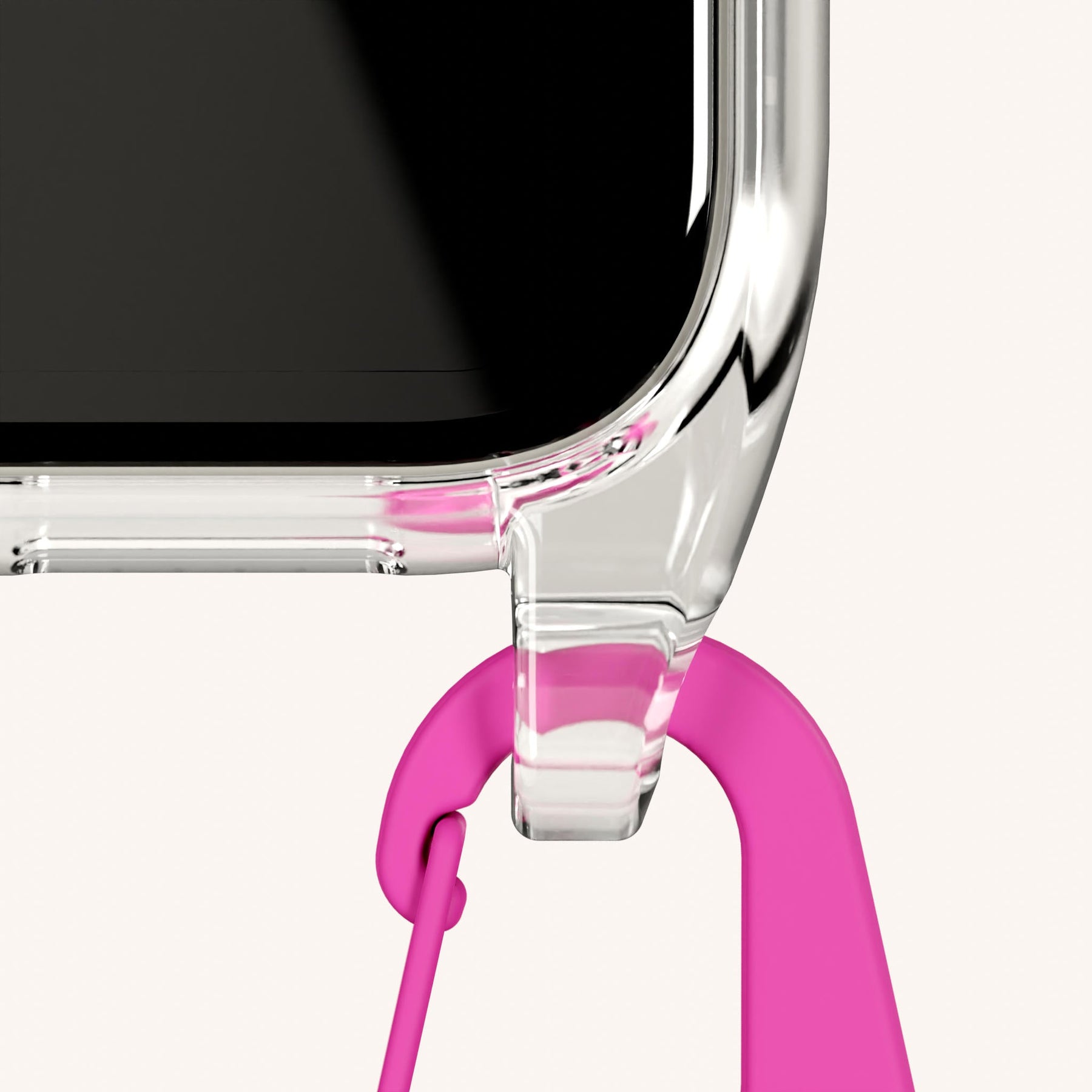 Phone Necklace with Carabiner Rope in Clear + Power Pink