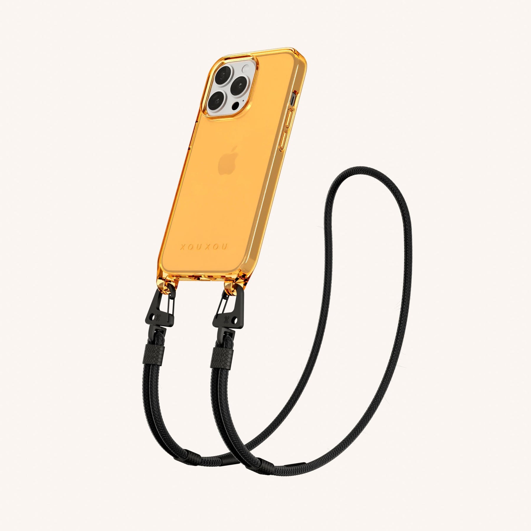 Phone Necklace with Carabiner Rope in Mel Clear + Black