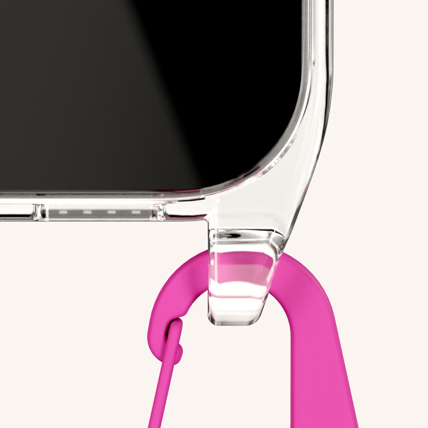 Phone Necklace with Carabiner Rope in Clear + Power Pink