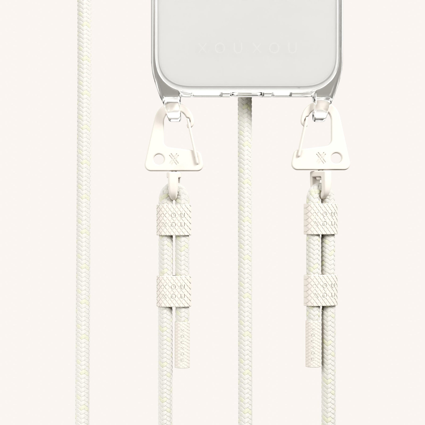 Phone Necklace with Carabiner Rope in Clear + Chalk