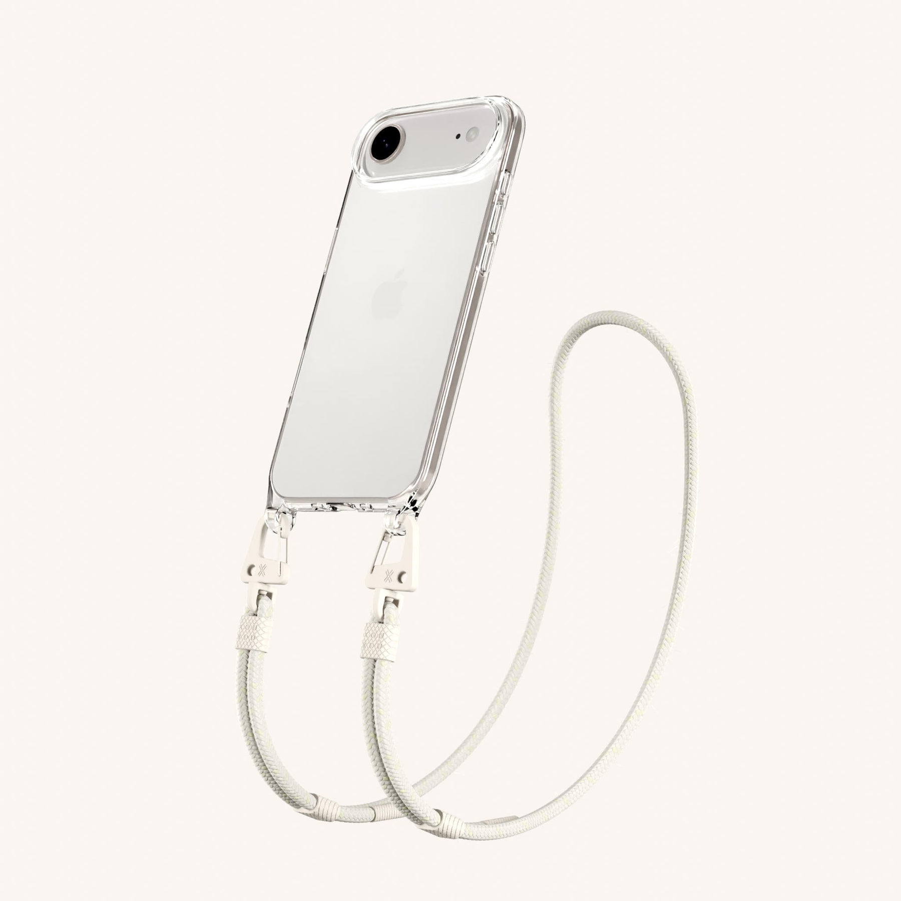 Phone Necklace with Carabiner Rope in Clear + Chalk
