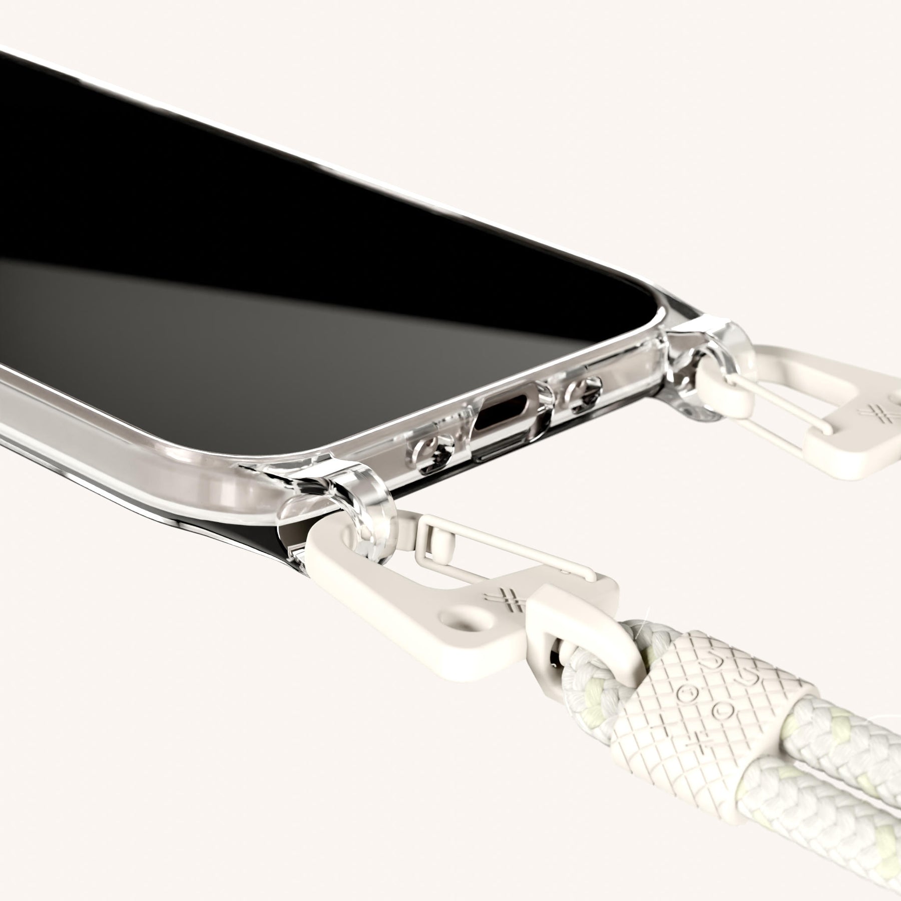 Phone Necklace with Carabiner Rope in Clear + Chalk