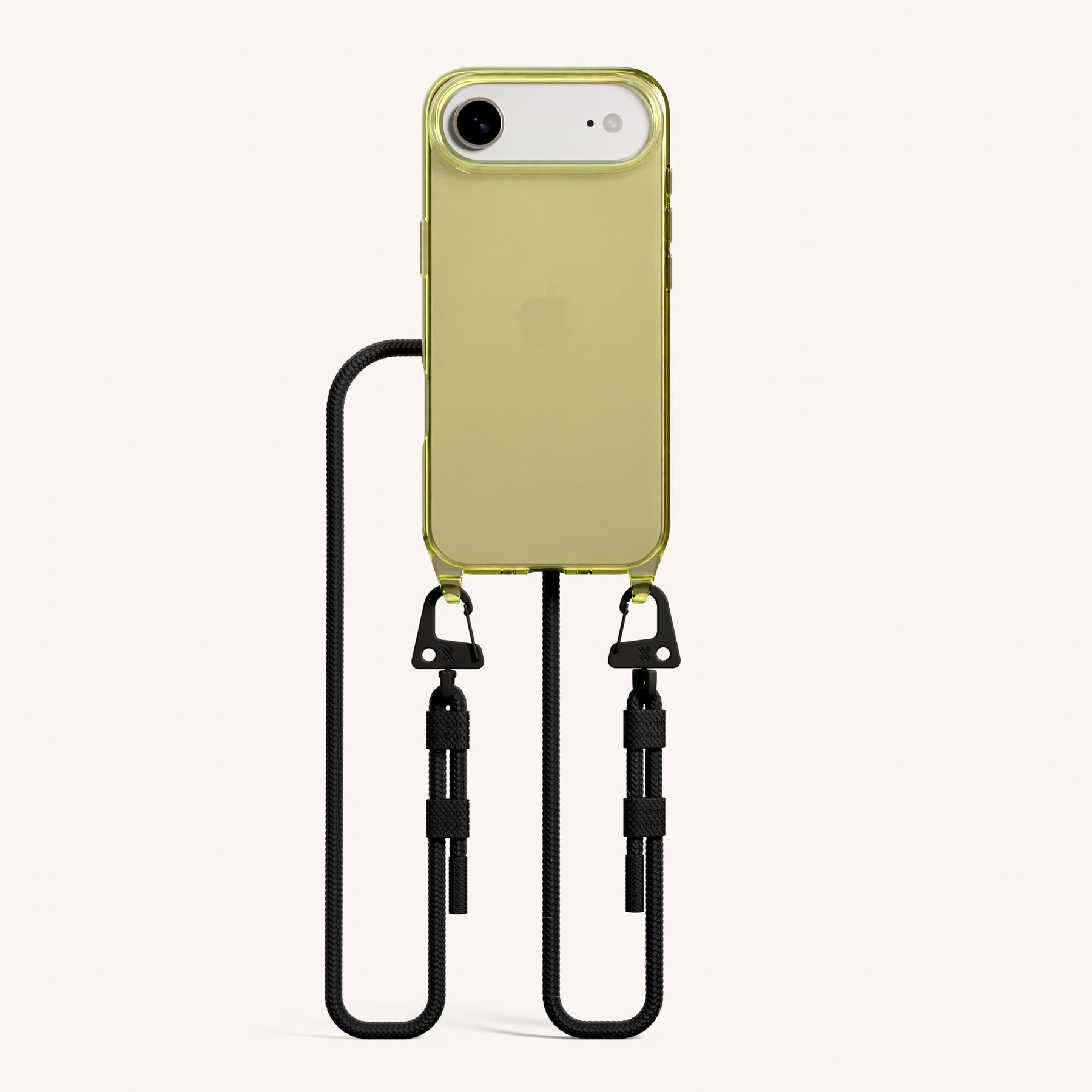 Phone Necklace with Carabiner Rope in Sunny Lime Clear + Black
