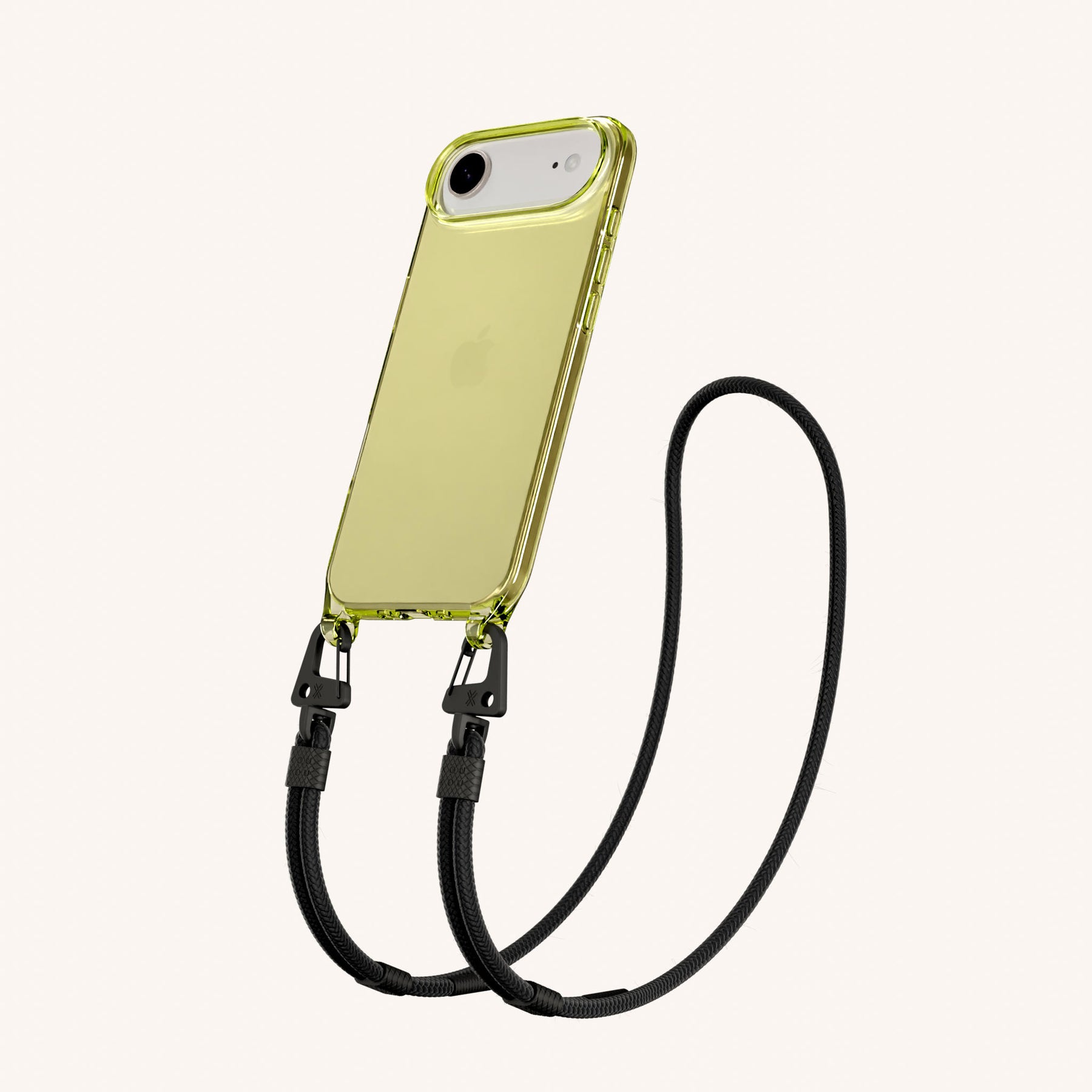 Phone Necklace with Carabiner Rope in Sunny Lime Clear + Black