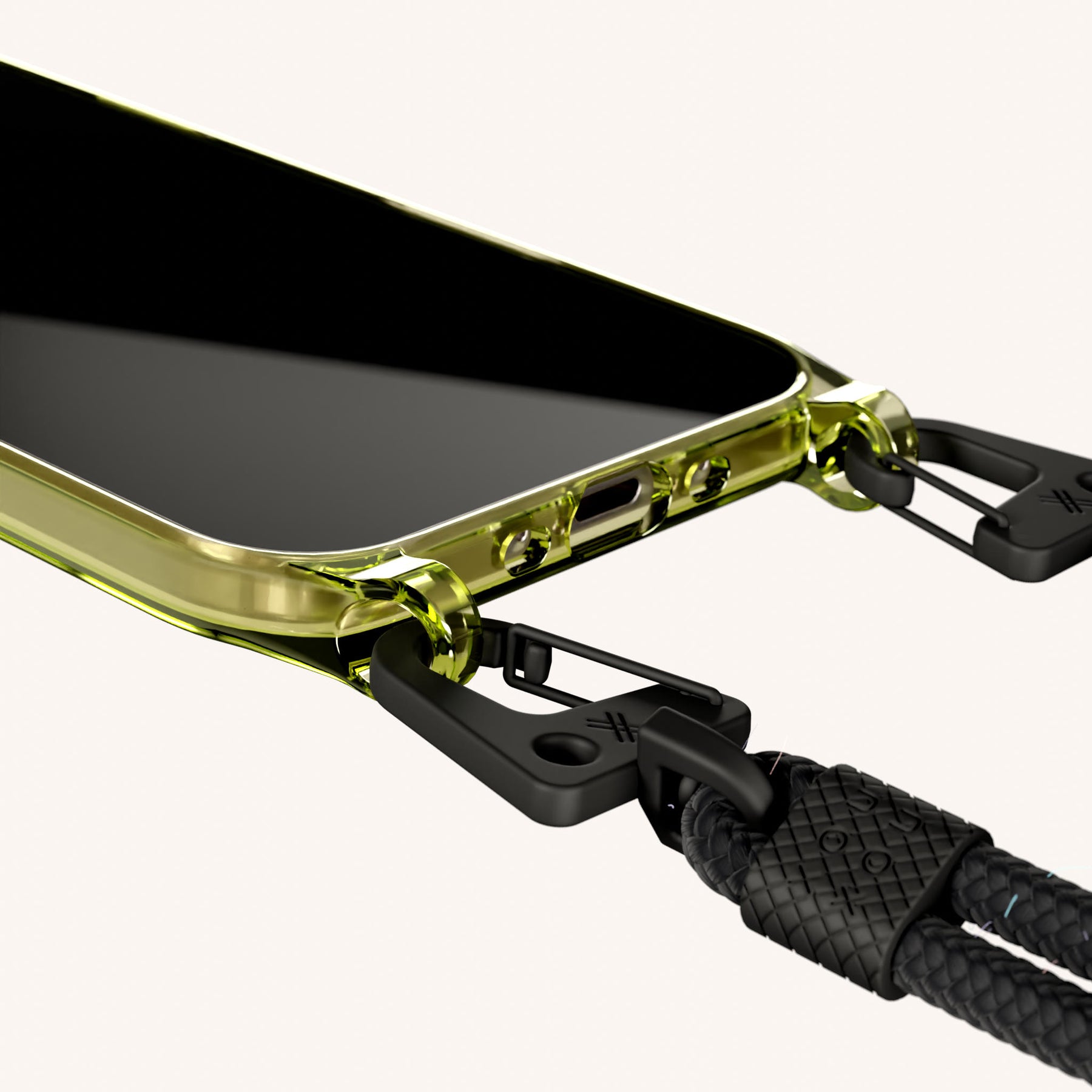 Phone Necklace with Carabiner Rope in Sunny Lime Clear + Black