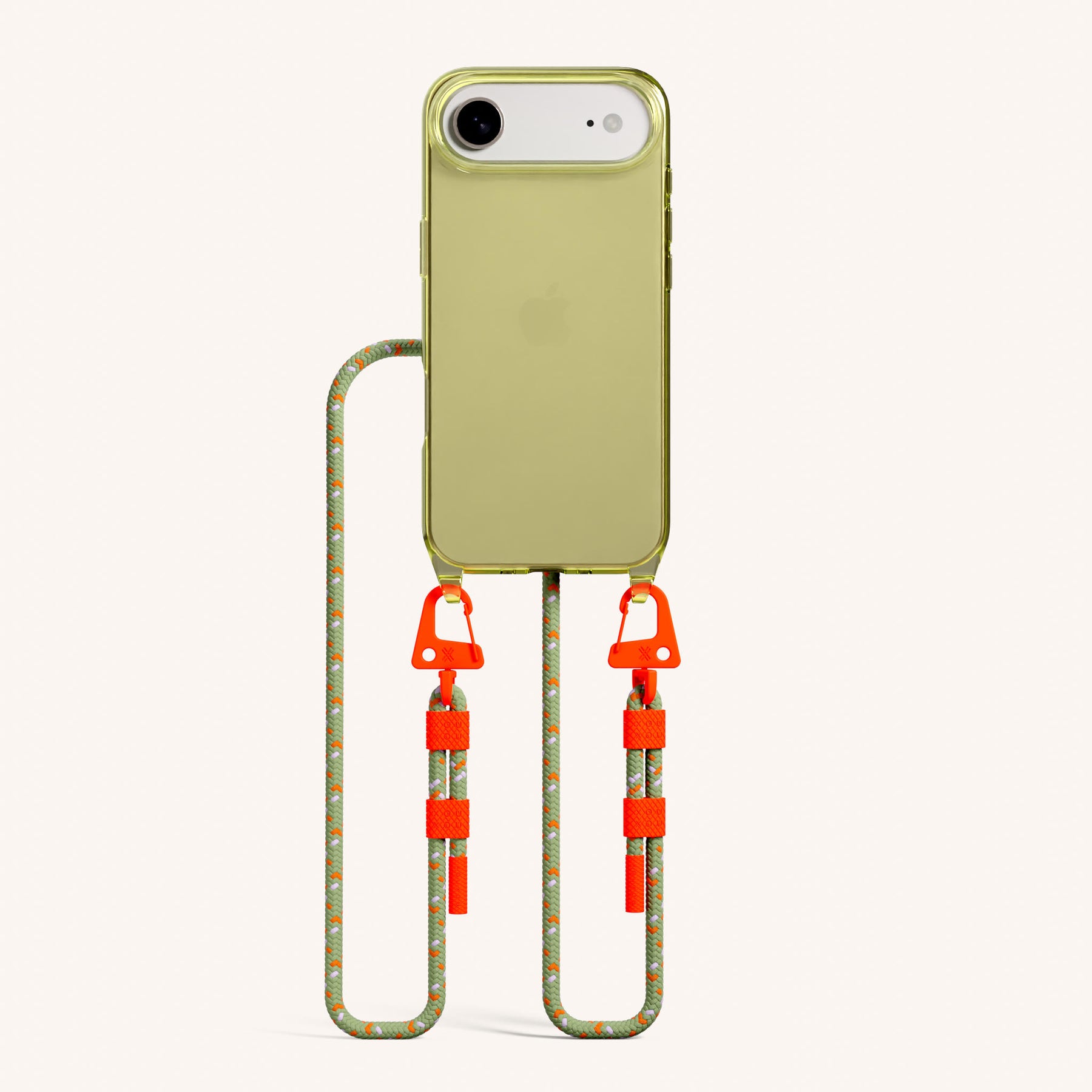 Phone Necklace with Carabiner Rope in Sunny Lime Clear + Orange Camouflage