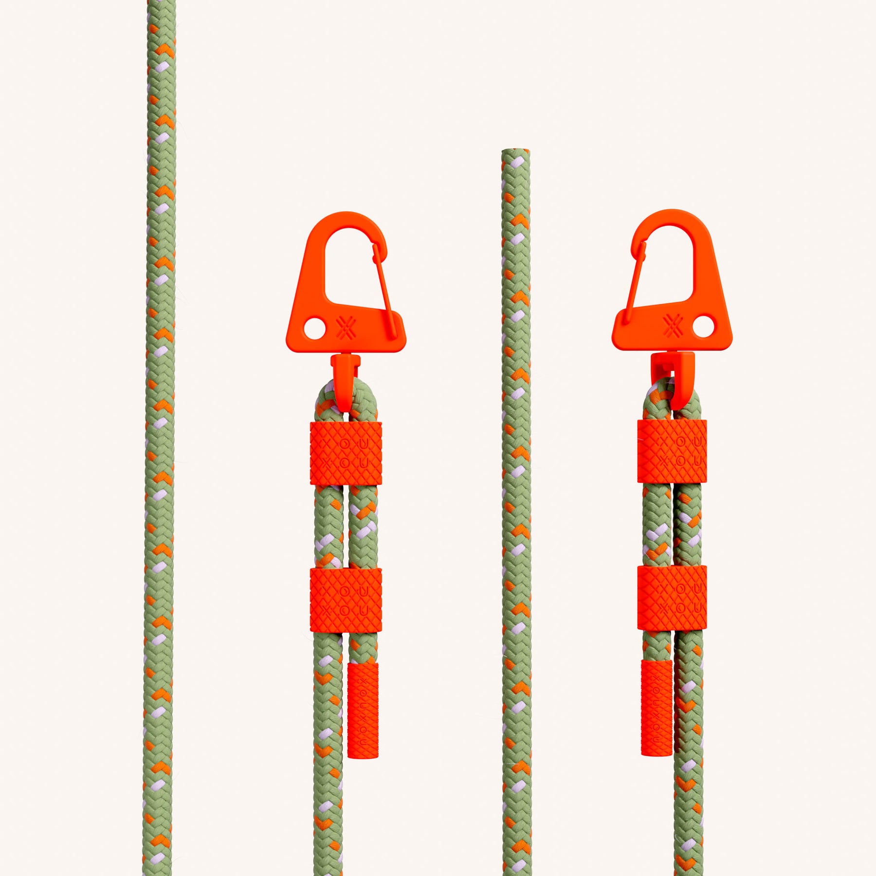 Phone Necklace with Carabiner Rope in Sunny Lime Clear + Orange Camouflage