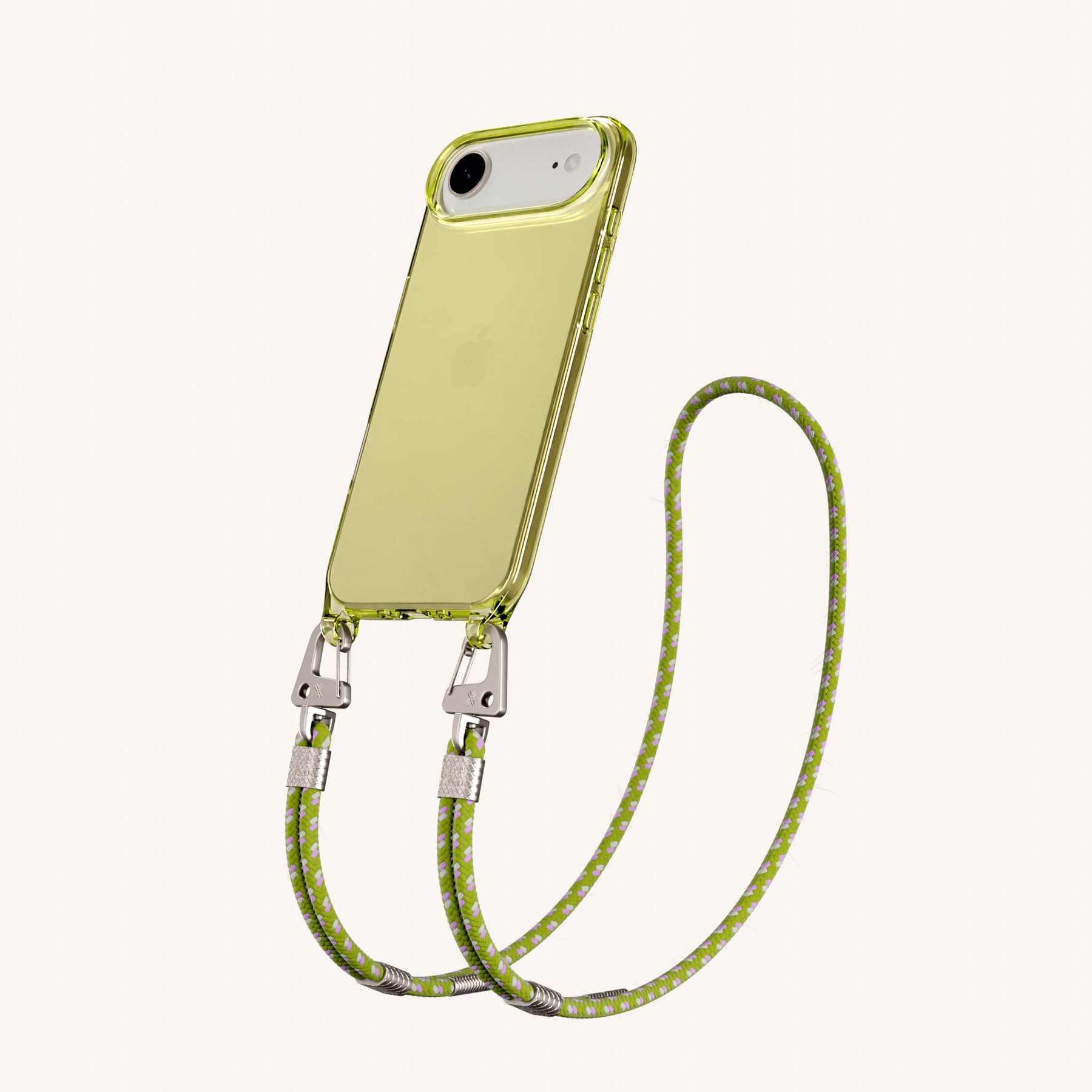 Phone Necklace with Carabiner Rope in Sunny Lime Clear + Spotted Olive