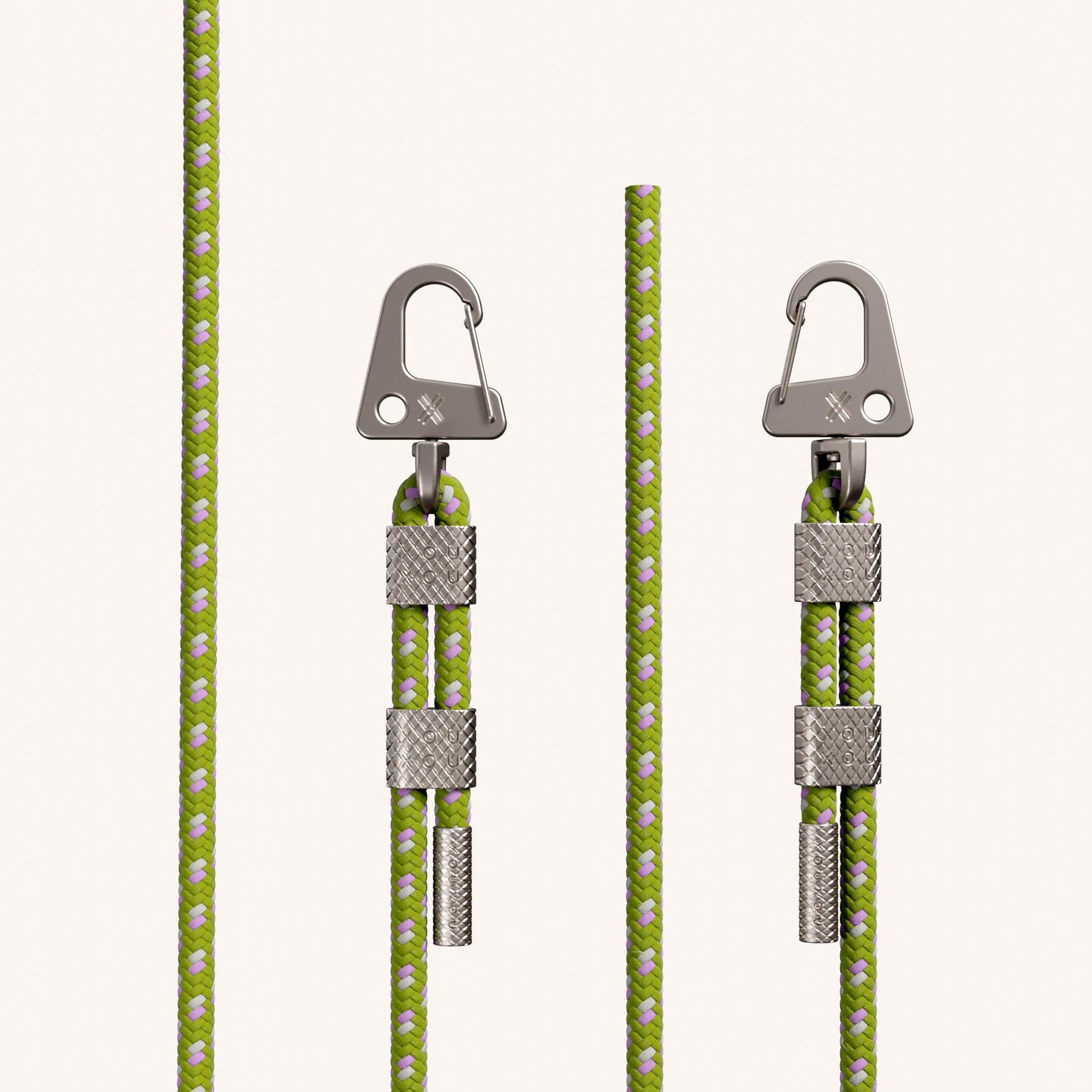 Phone Necklace with Carabiner Rope in Sunny Lime Clear + Spotted Olive