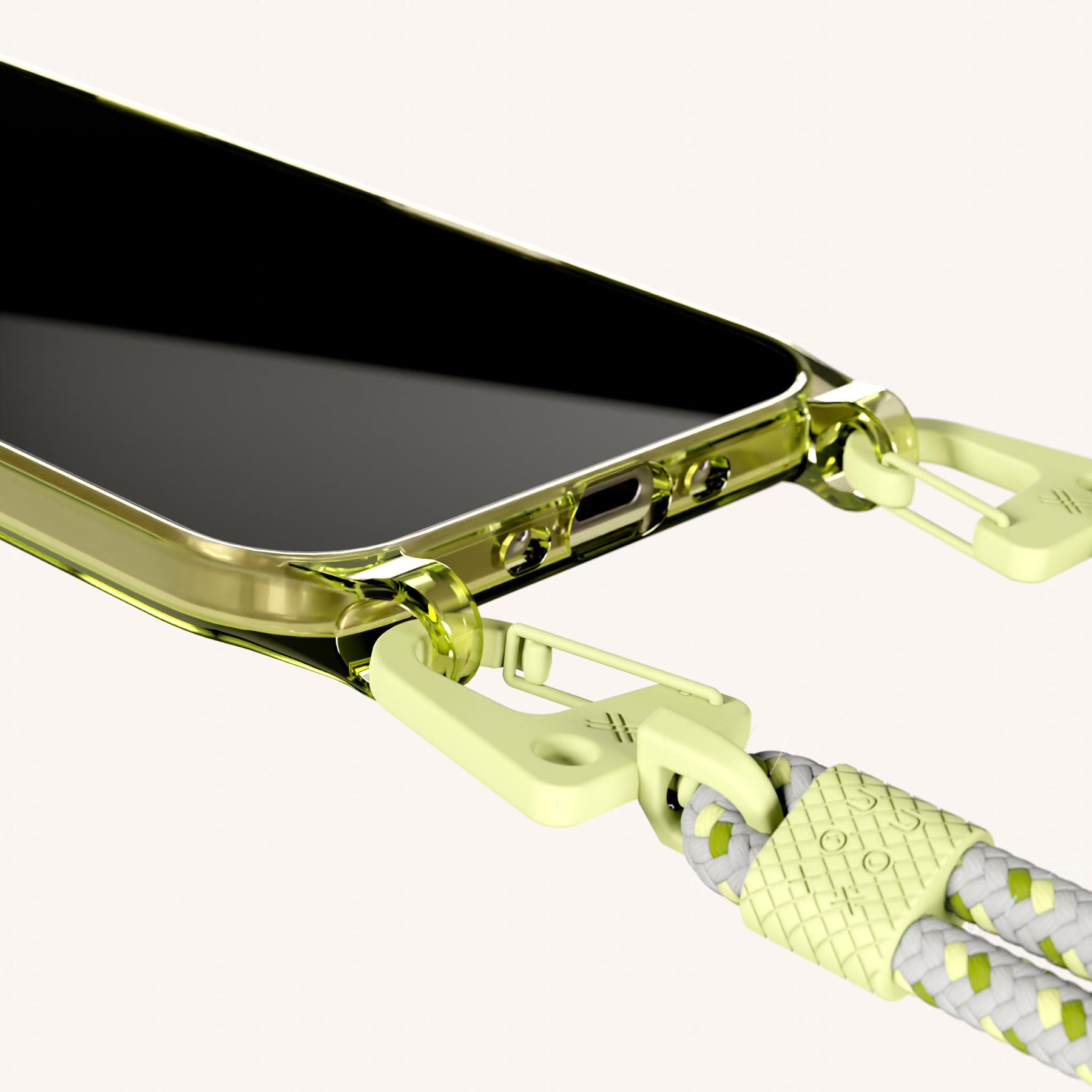 Phone Necklace with Carabiner Rope in Sunny Lime Clear + Spotted Y2K