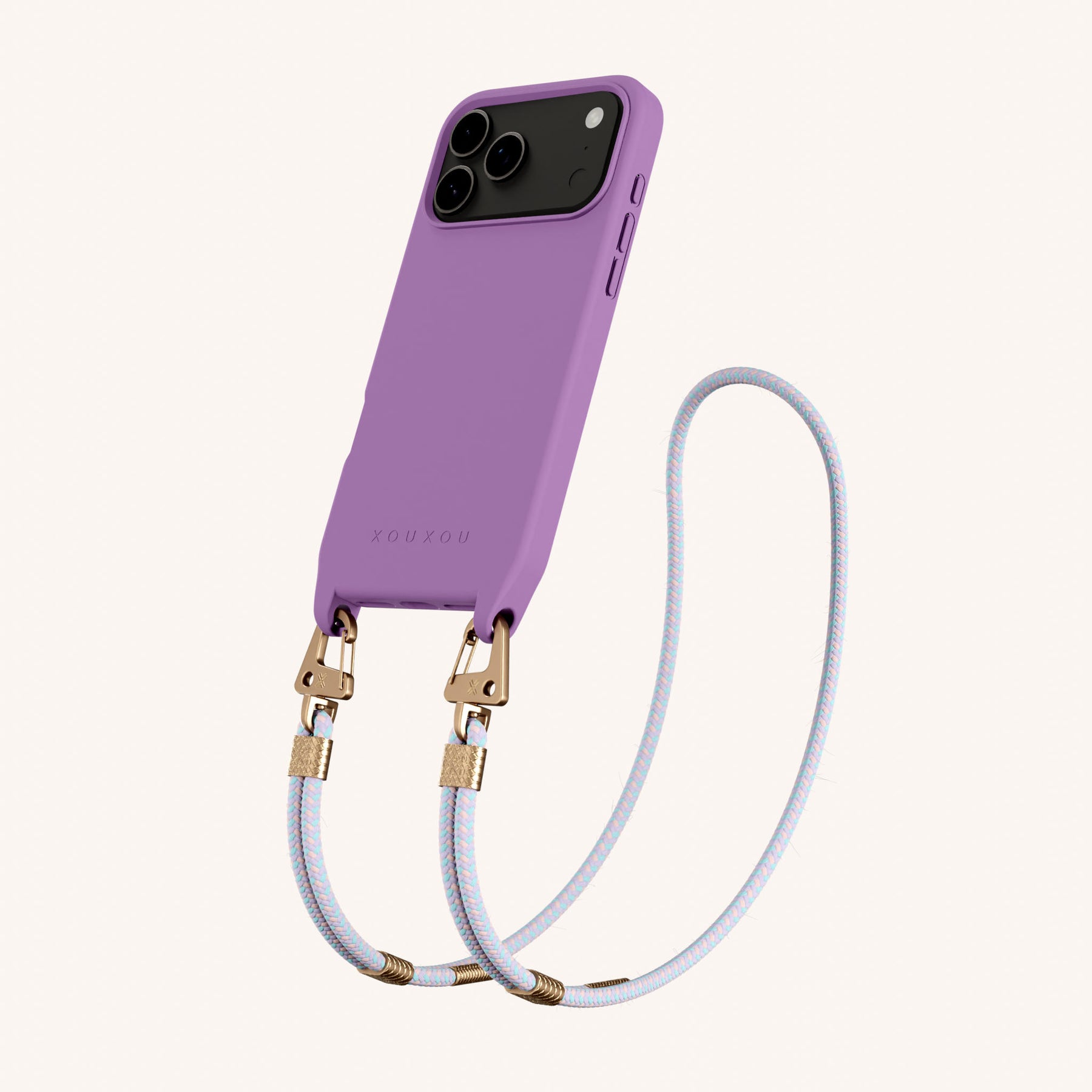Phone Necklace with Carabiner Rope in Lavender + Vibrant Pastel