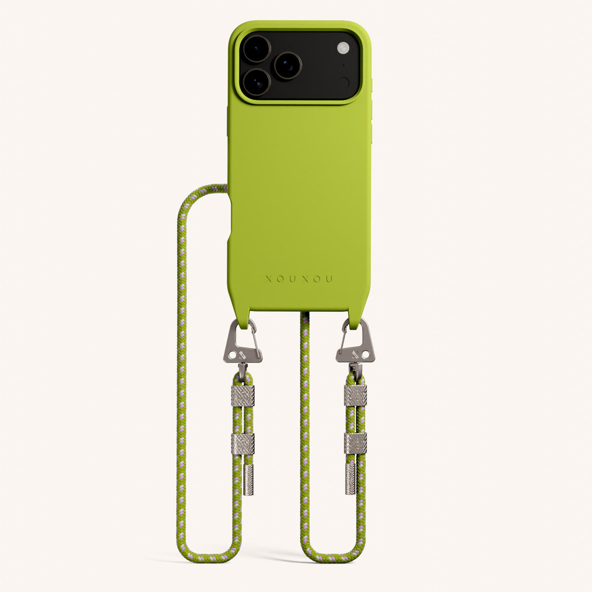 Phone Necklace with Carabiner Rope for iPhone 17 Pro Max with MagSafe in Olive Total View | XOUXOU #phone model_iphone 17 pro max