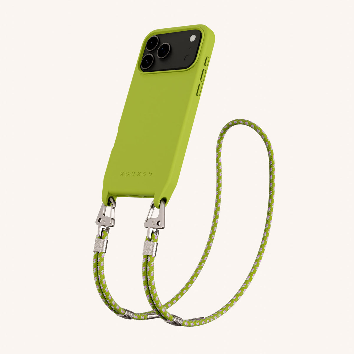 Phone Necklace with Carabiner Rope for iPhone 17 Pro Max with MagSafe in Olive Total View | XOUXOU #phone model_iphone 17 pro max