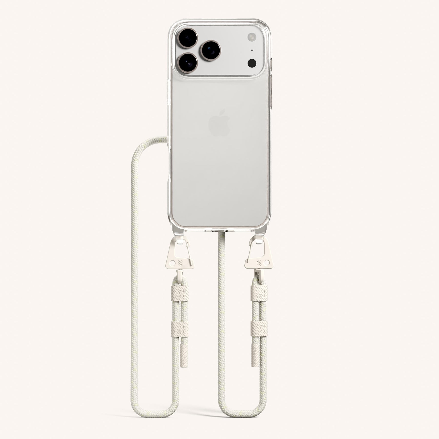 Phone Necklace with Carabiner Rope in Clear + Chalk