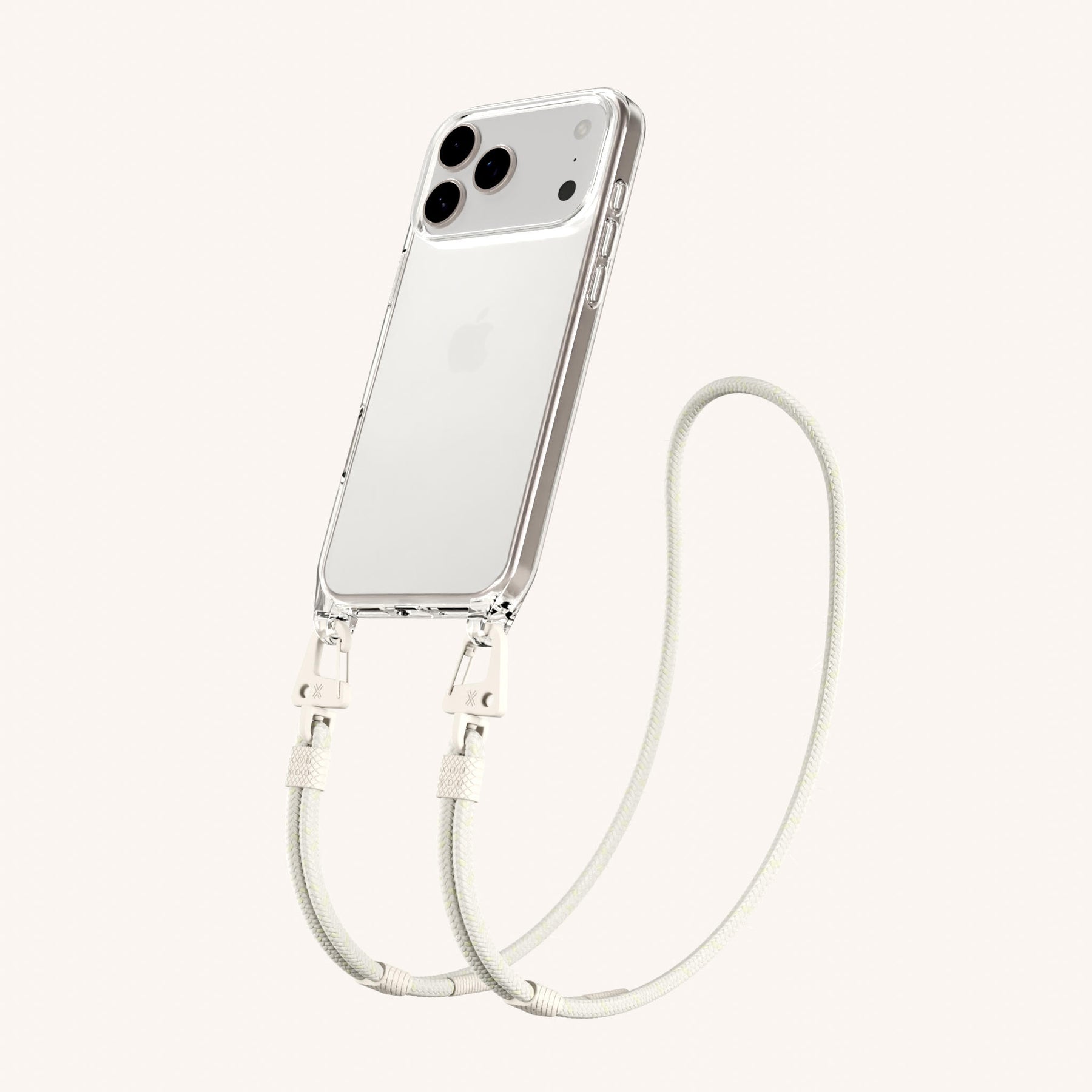 Phone Necklace with Carabiner Rope in Clear + Chalk