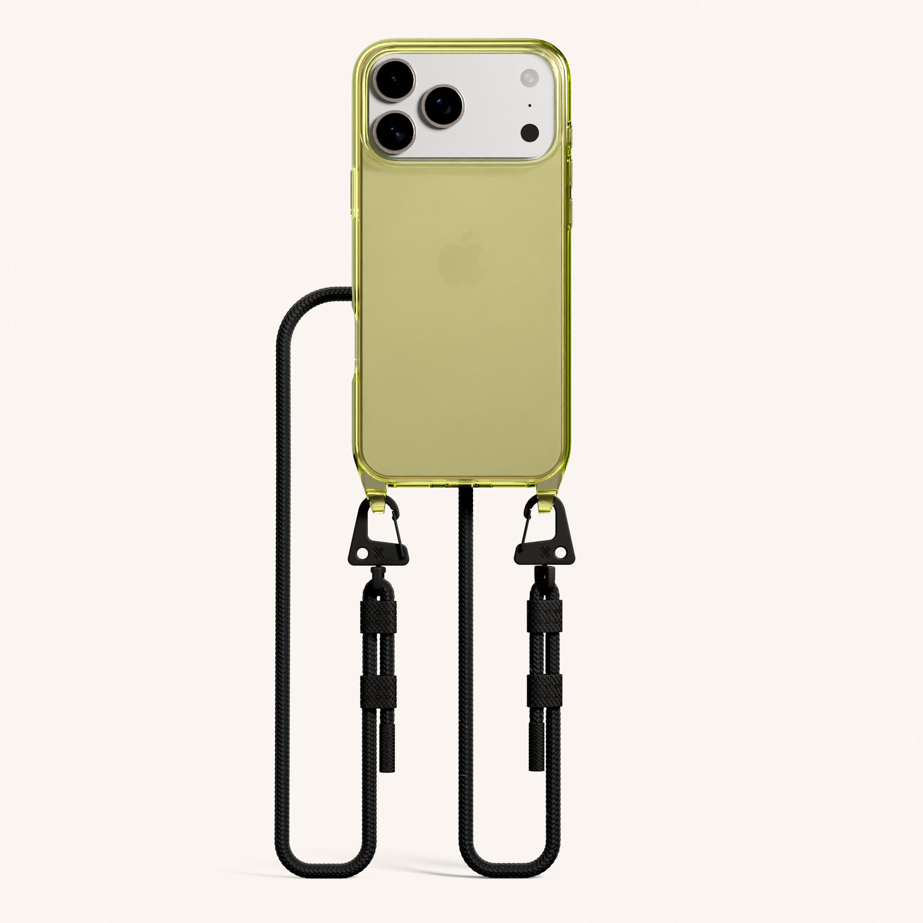 Phone Necklace with Carabiner Rope in Sunny Lime Clear + Black