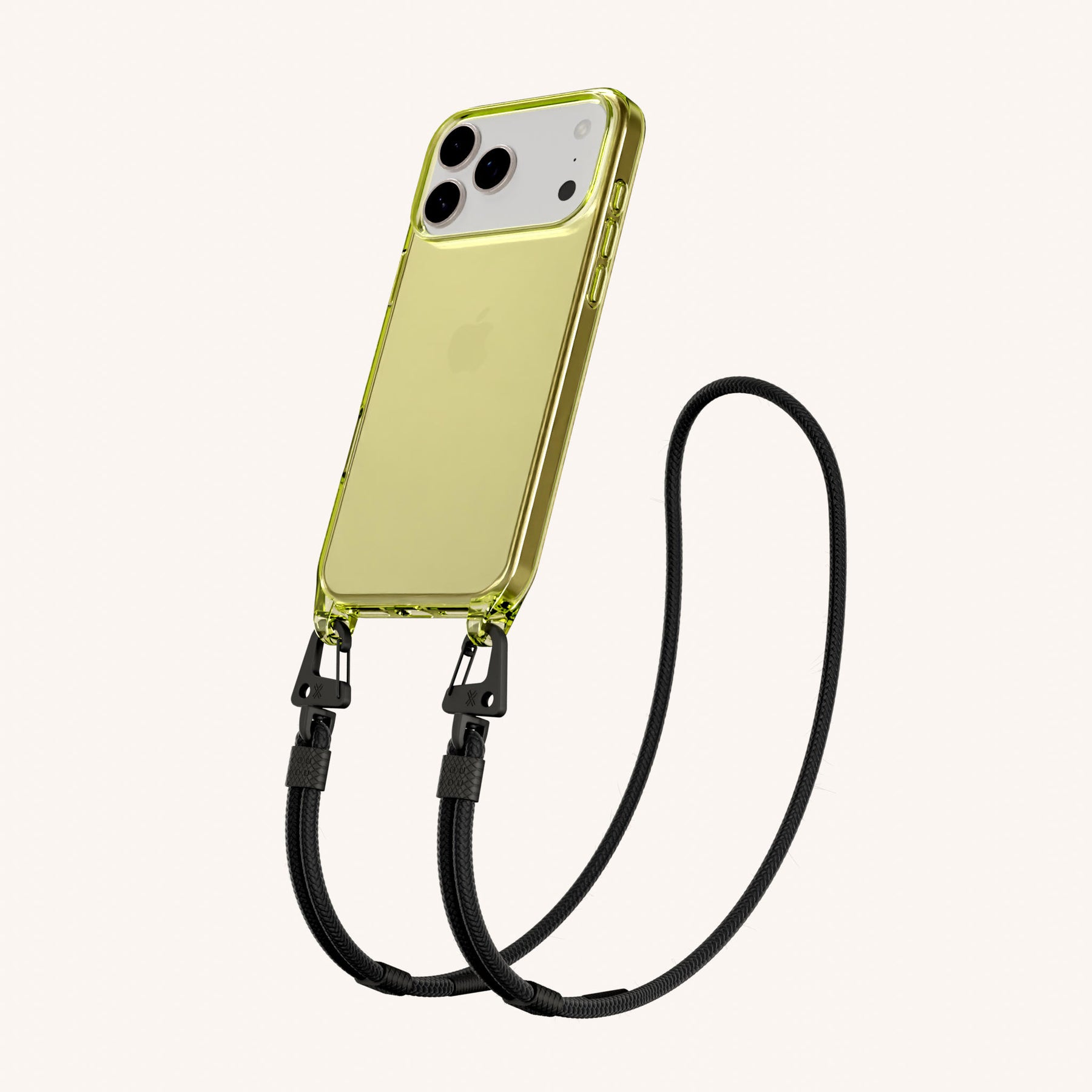 Phone Necklace with Carabiner Rope in Sunny Lime Clear + Black