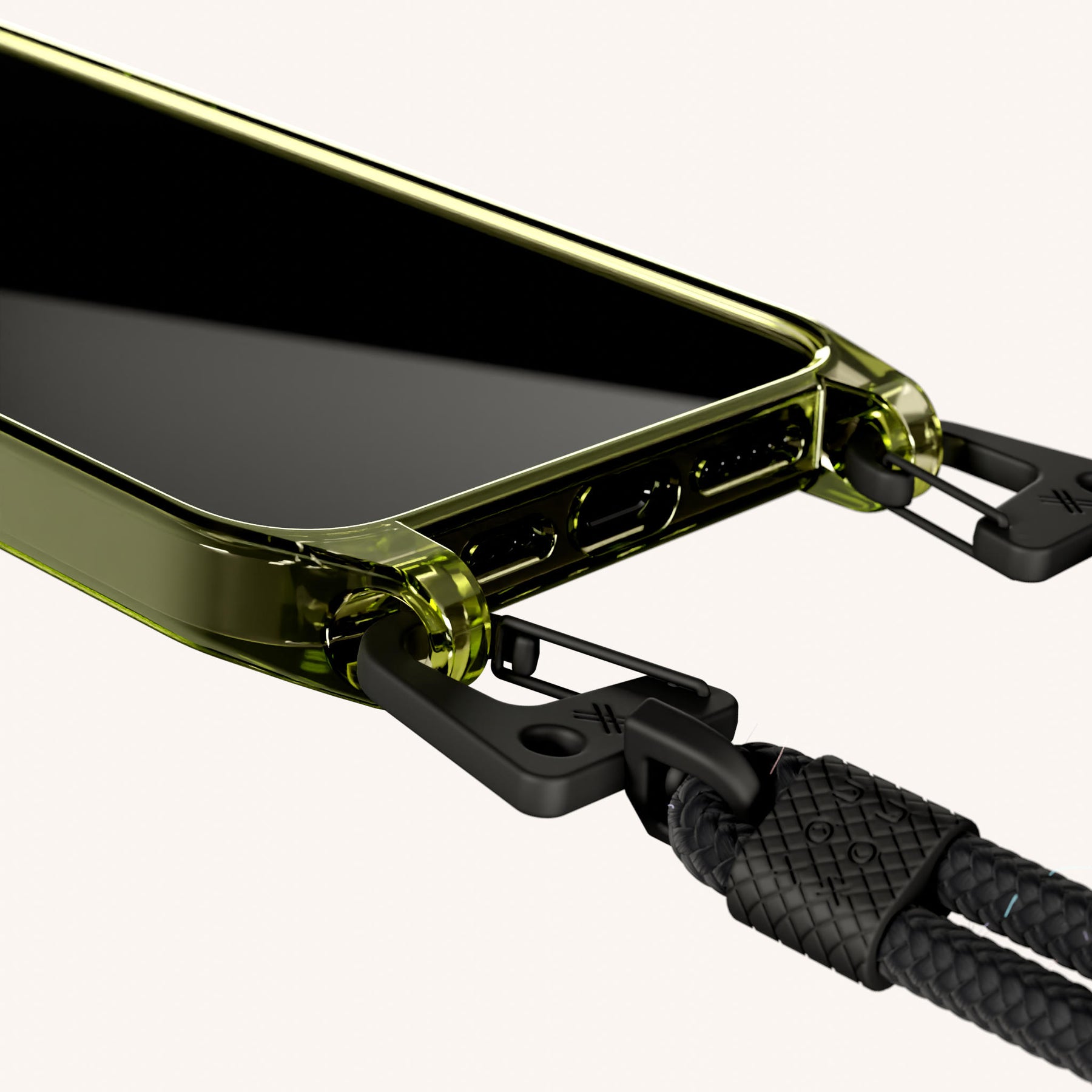 Phone Necklace with Carabiner Rope in Sunny Lime Clear + Black