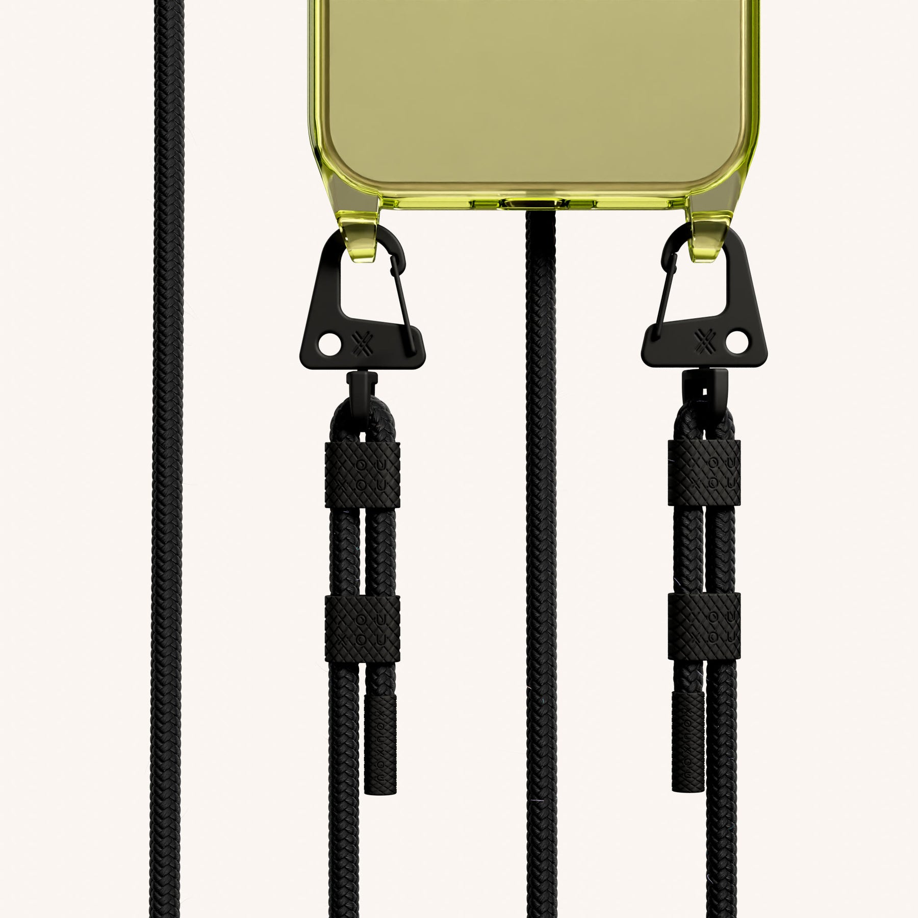 Phone Necklace with Carabiner Rope in Sunny Lime Clear + Black