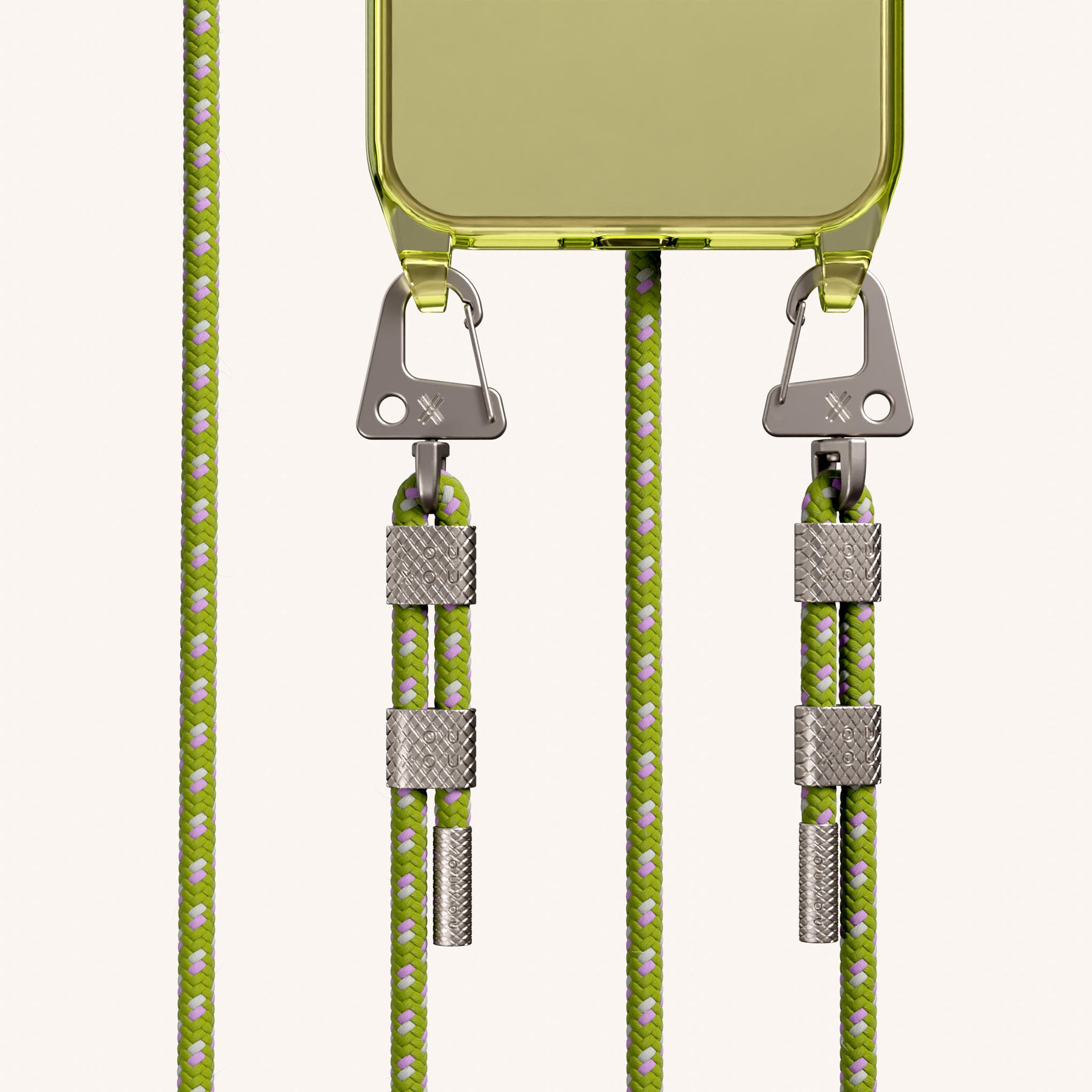 Phone Necklace with Carabiner Rope in Sunny Lime Clear + Spotted Olive