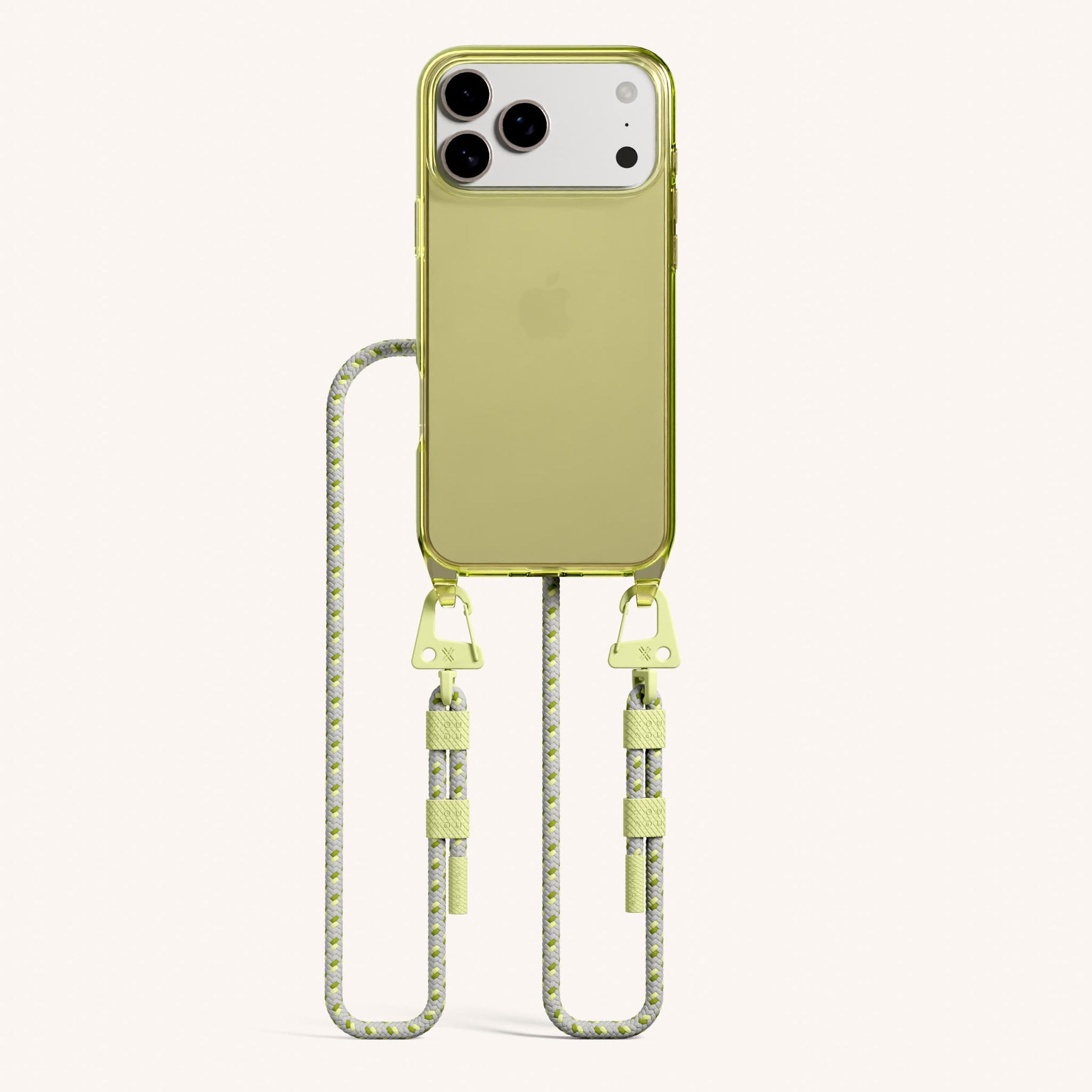 Phone Necklace with Carabiner Rope in Sunny Lime Clear + Spotted Y2K