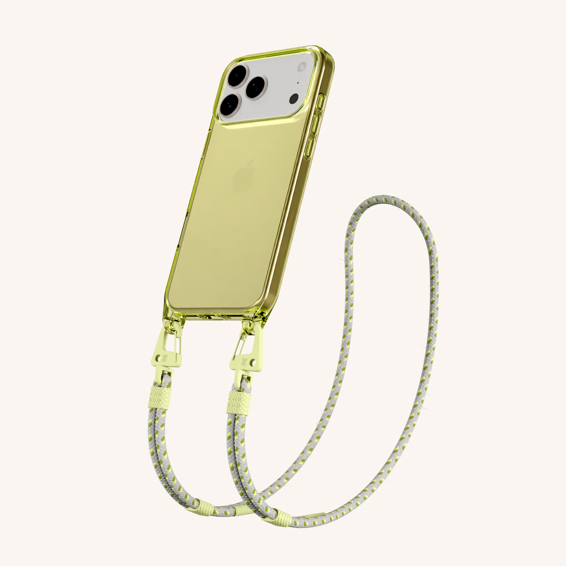 Phone Necklace with Carabiner Rope in Sunny Lime Clear + Spotted Y2K