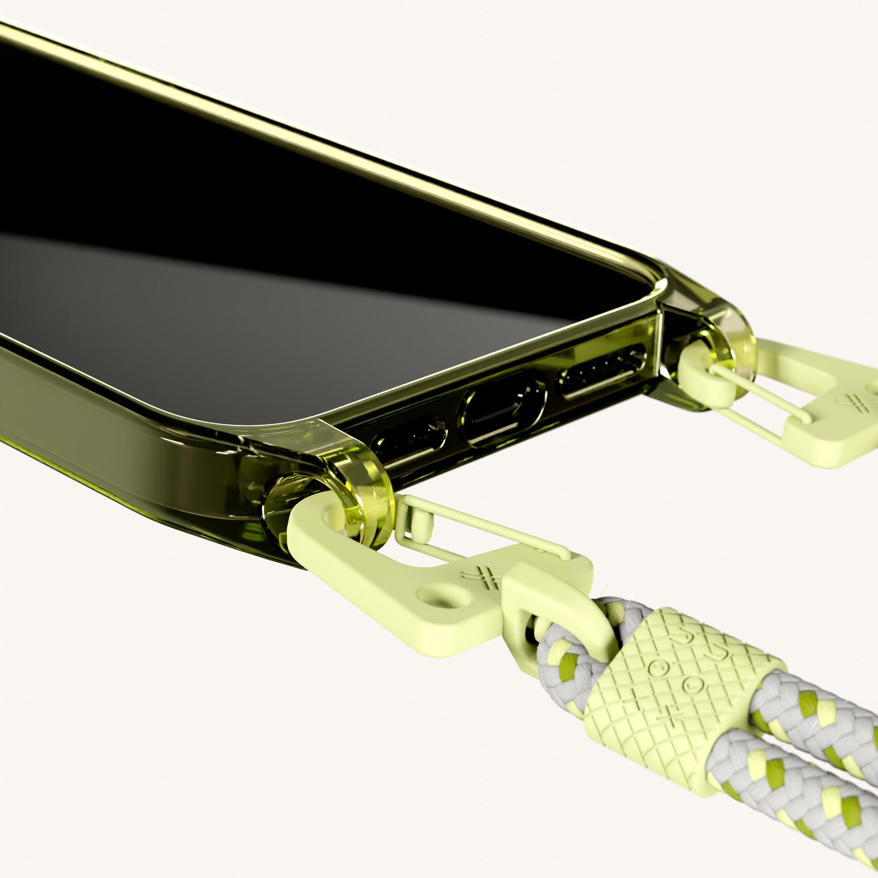 Phone Necklace with Carabiner Rope in Sunny Lime Clear + Spotted Y2K