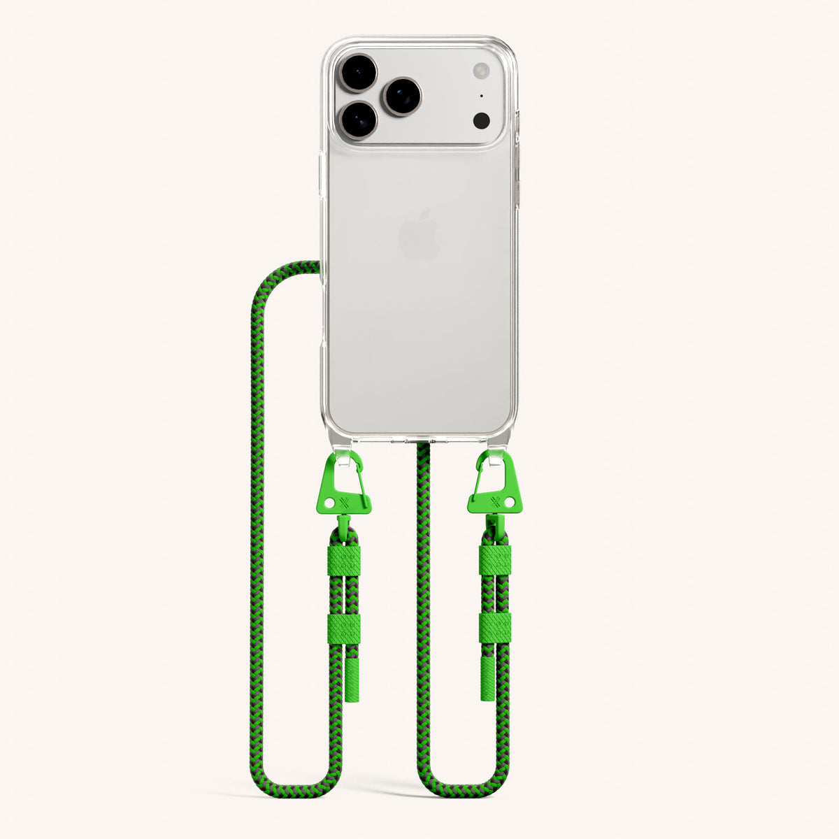 Phone Necklace with Carabiner Rope for iPhone 17 Pro without MagSafe in Clear and Acid Total View | XOUXOU #phone model_iphone 17 pro