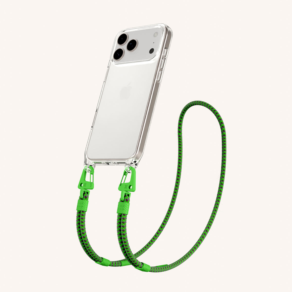 Phone Necklace with Carabiner Rope for iPhone 17 Pro without MagSafe in Clear and Acid Total View | XOUXOU #phone model_iphone 17 pro