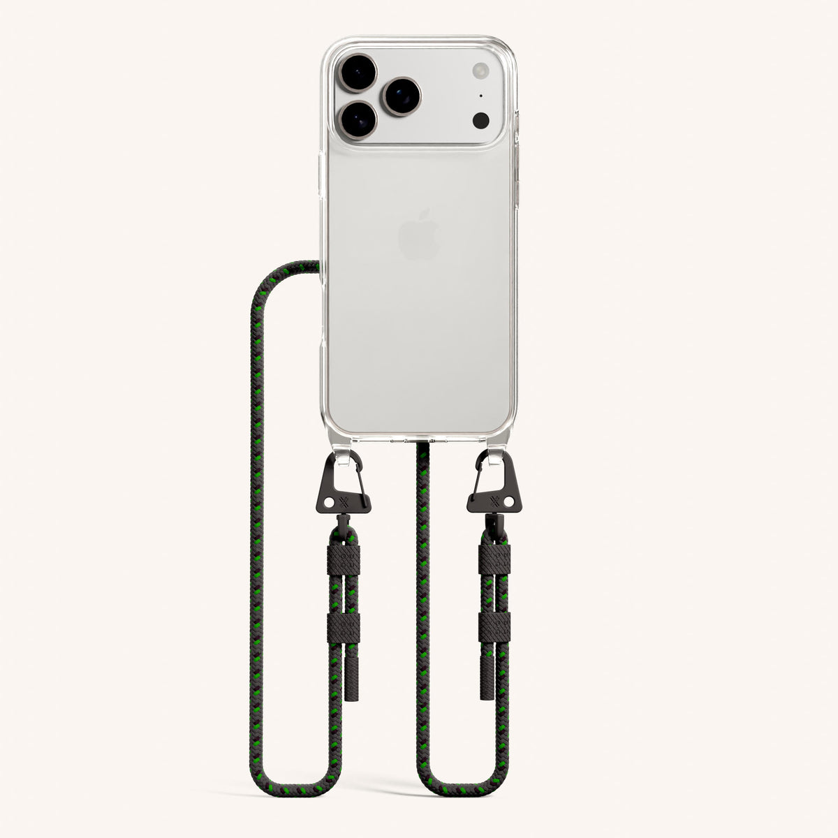 Phone Necklace with Carabiner Rope for iPhone 17 Pro without MagSafe in Clear and Ash Total View | XOUXOU #phone model_iphone 17 pro