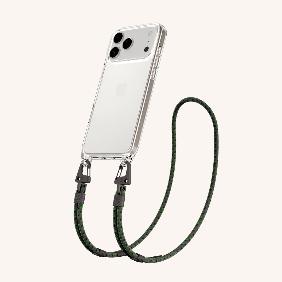 Phone Necklace with Carabiner Rope for iPhone 17 Pro without MagSafe in Clear and Ash Total View | XOUXOU #phone model_iphone 17 pro
