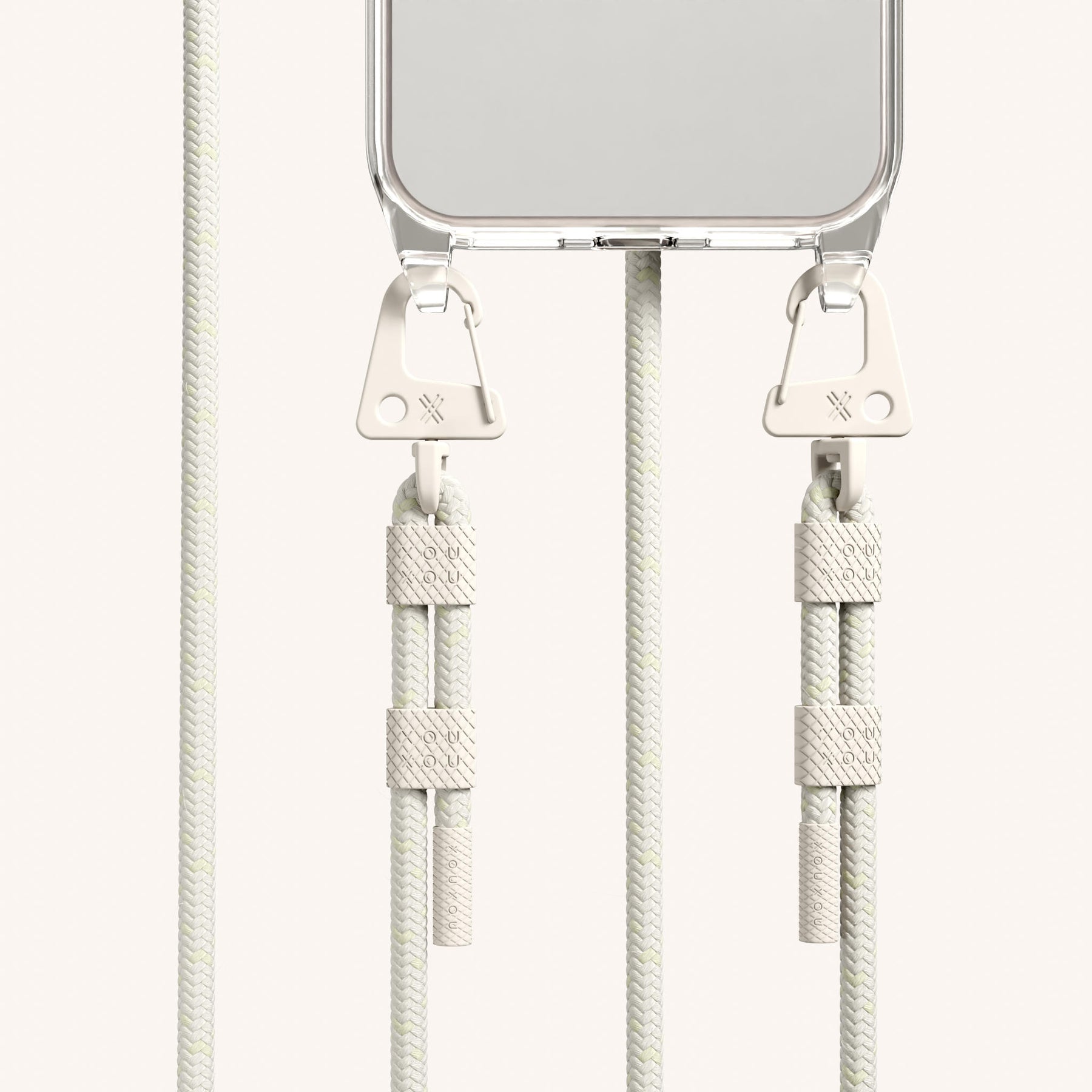 Phone Necklace with Carabiner Rope in Clear + Chalk