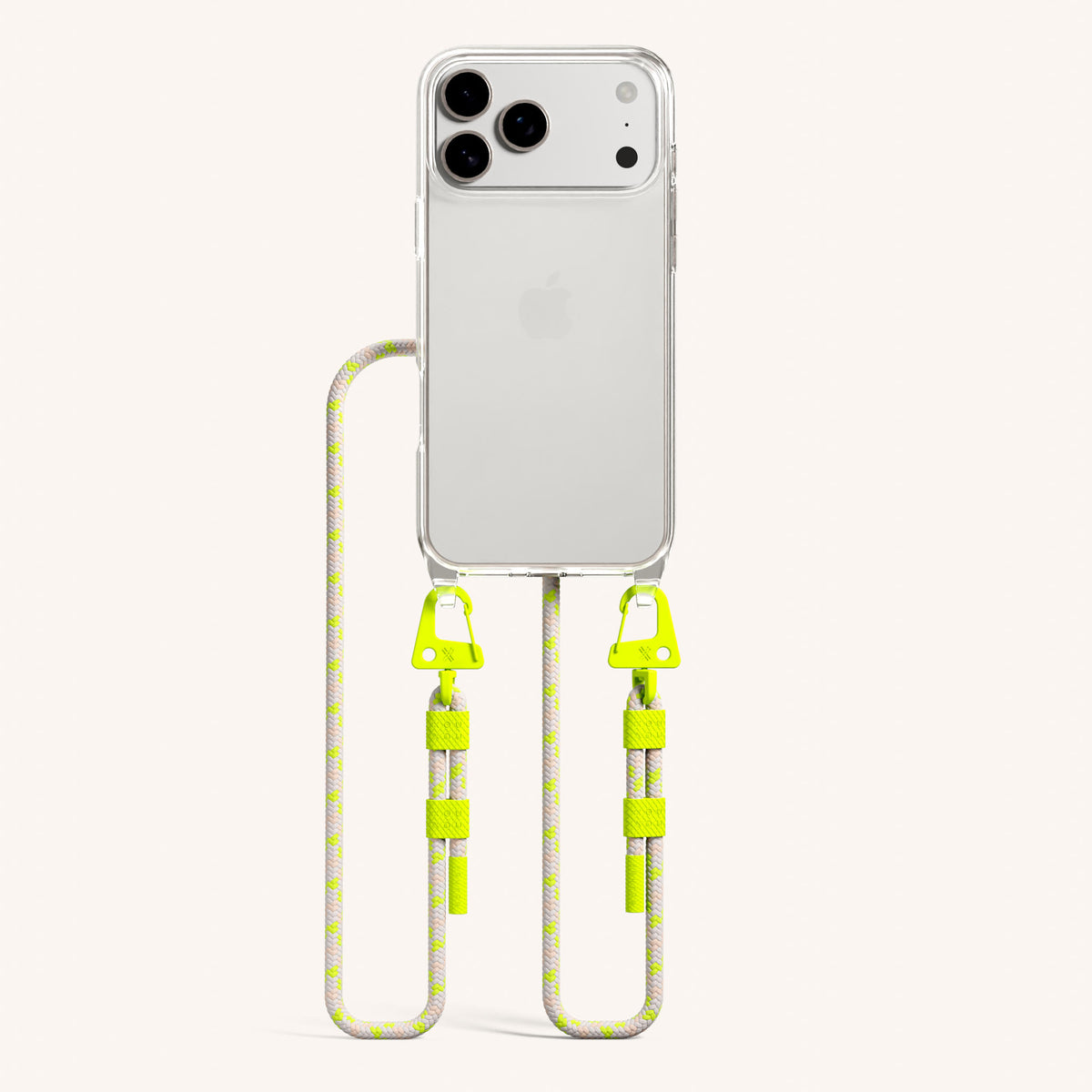 Phone Necklace with Carabiner Rope for iPhone 17 Pro without MagSafe in Clear and Neon Total View | XOUXOU #phone model_iphone 17 pro