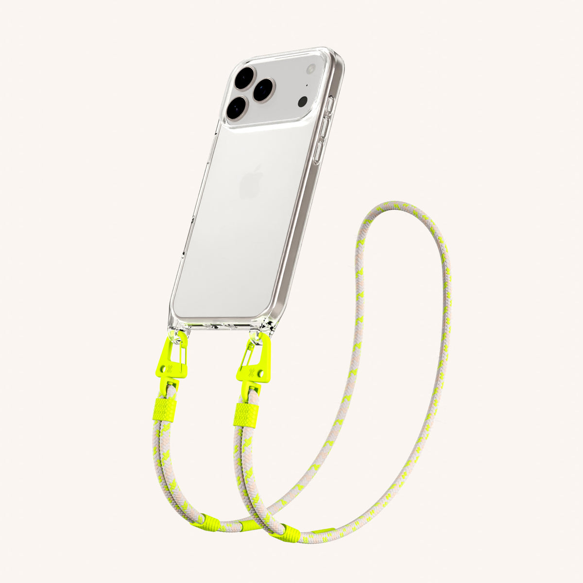 Phone Necklace with Carabiner Rope for iPhone 17 Pro without MagSafe in Clear and Neon Total View | XOUXOU #phone model_iphone 17 pro
