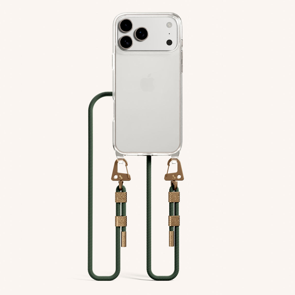 Phone Necklace with Carabiner Rope for iPhone 17 Pro without MagSafe in Clear and Sage Total View | XOUXOU #phone model_iphone 17 pro