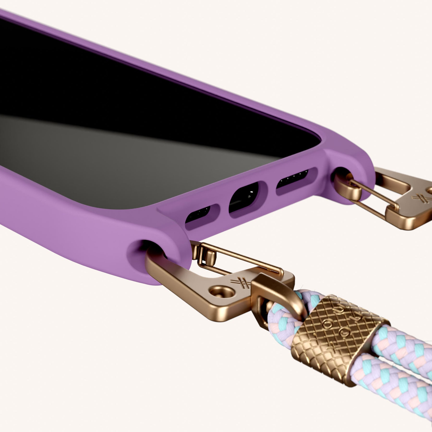 Phone Necklace with Carabiner Rope in Lavender + Vibrant Pastel