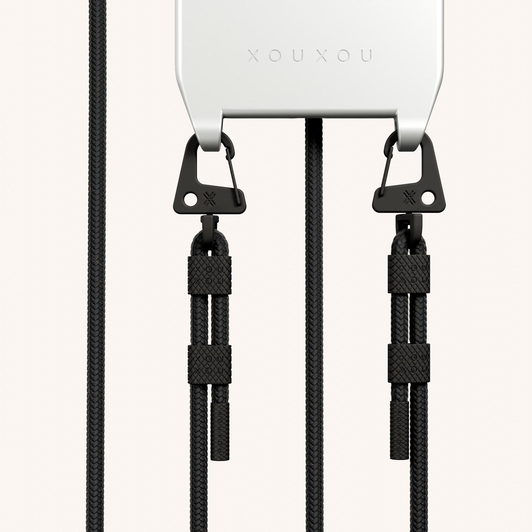 Phone Necklace with Carabiner Rope in Y2K Silver + Black