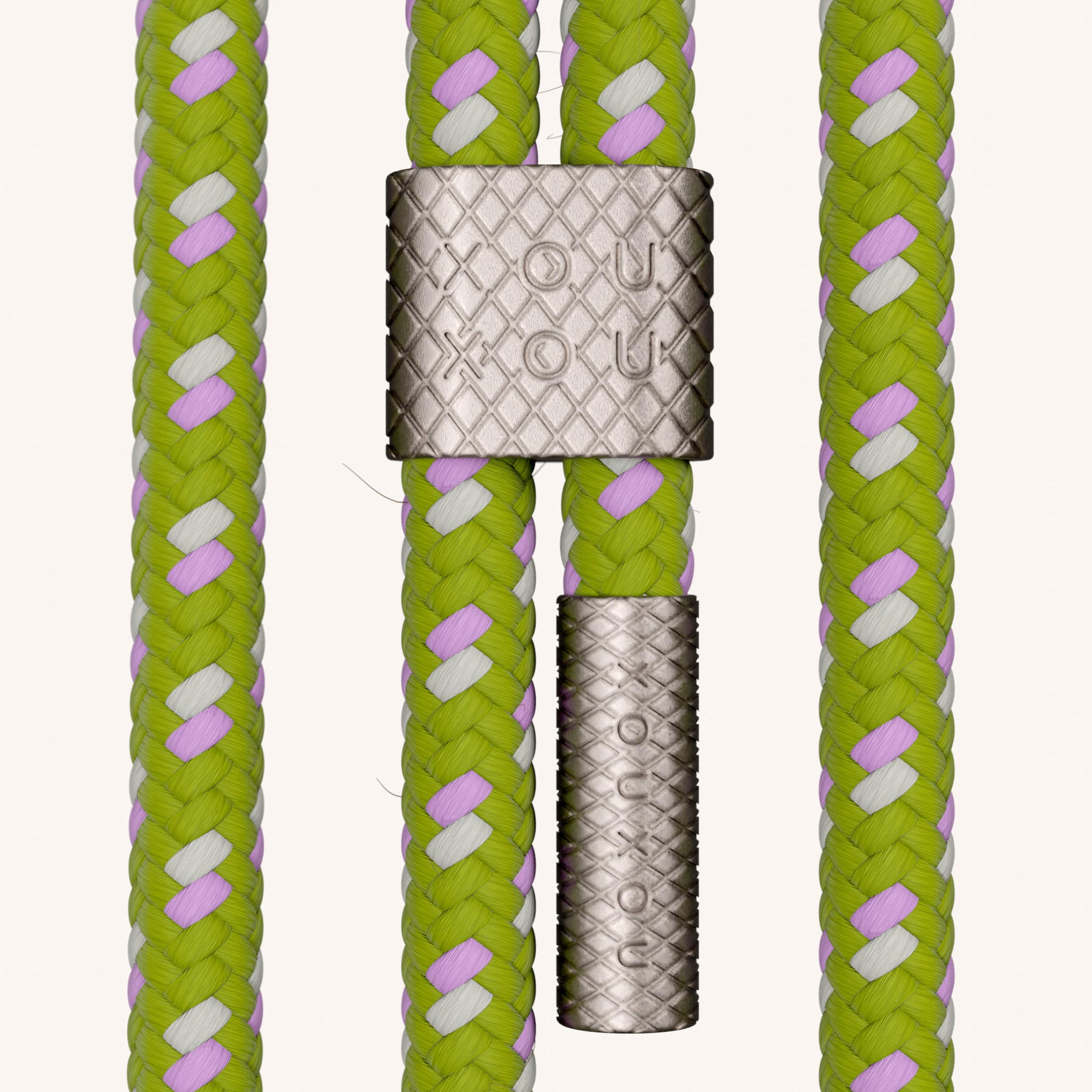 Phone Necklace with Carabiner Rope in Y2K Silver + Spotted Olive