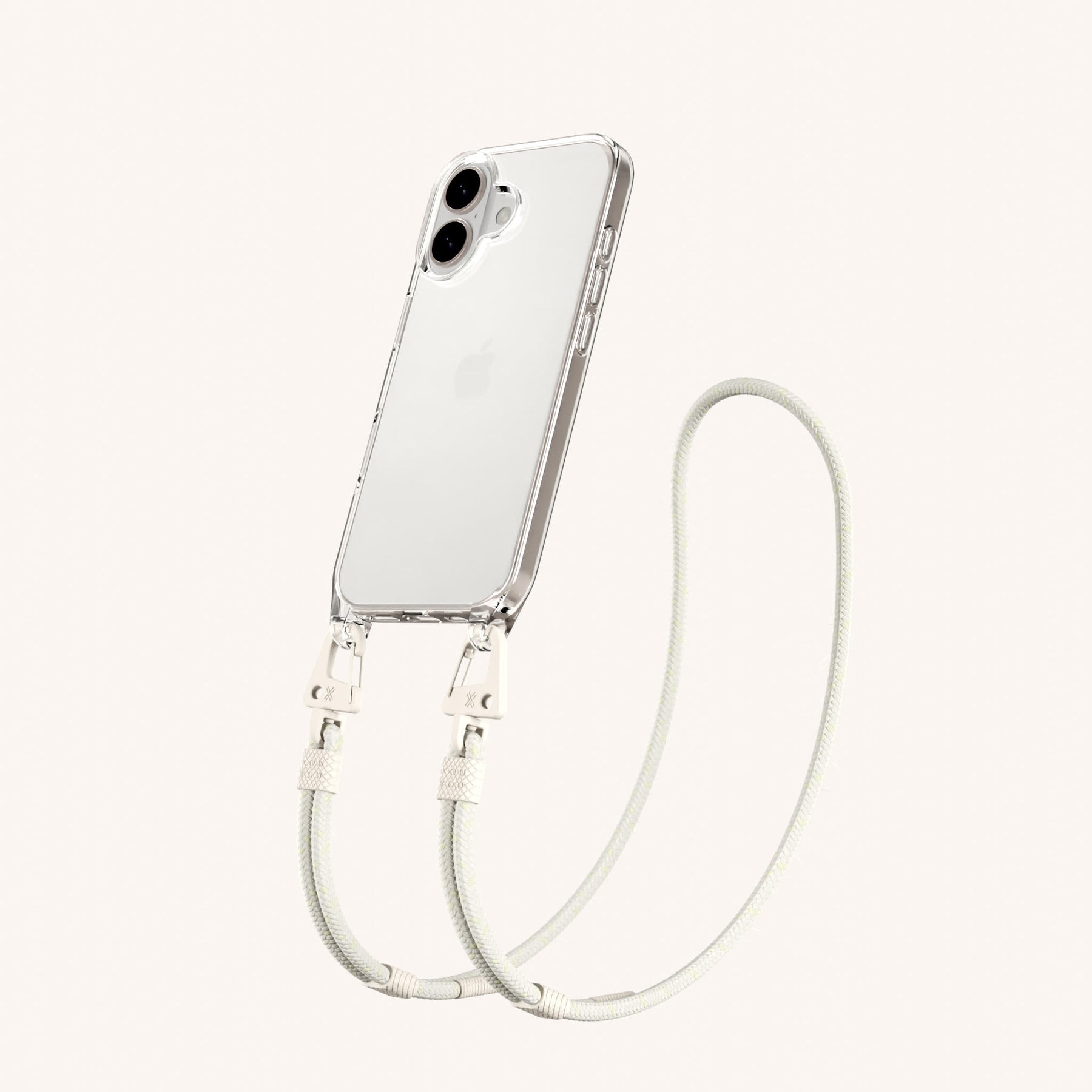 Phone Necklace with Carabiner Rope in Clear + Chalk