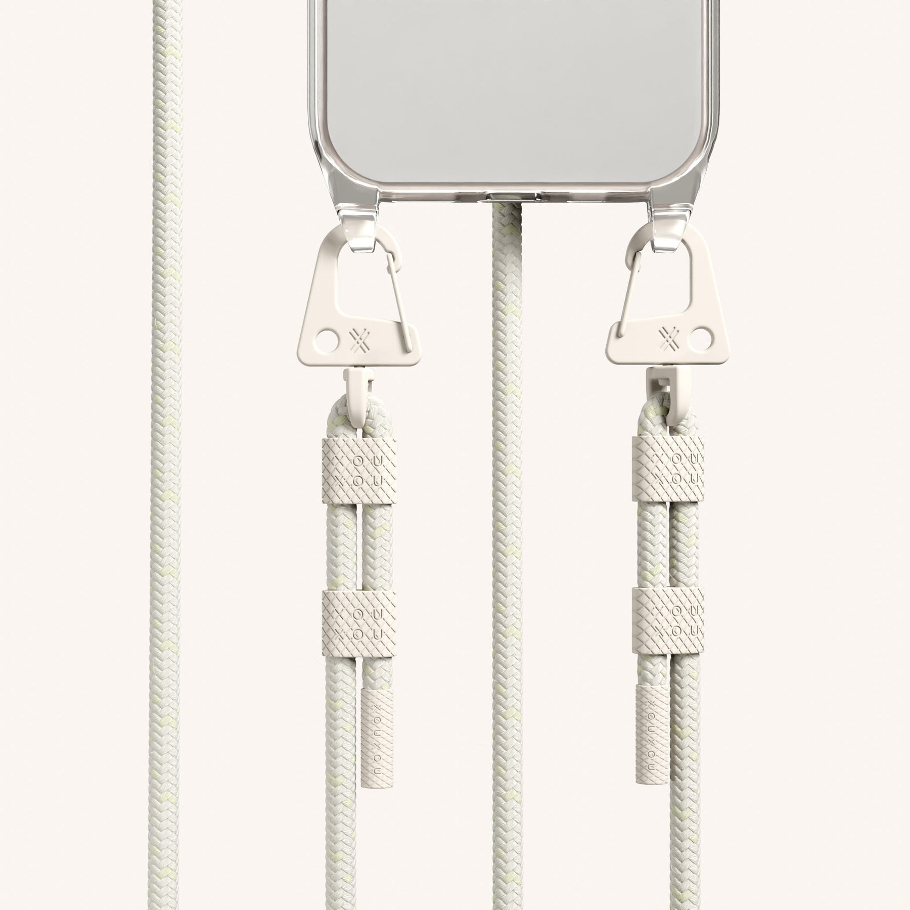Phone Necklace with Carabiner Rope in Clear + Chalk
