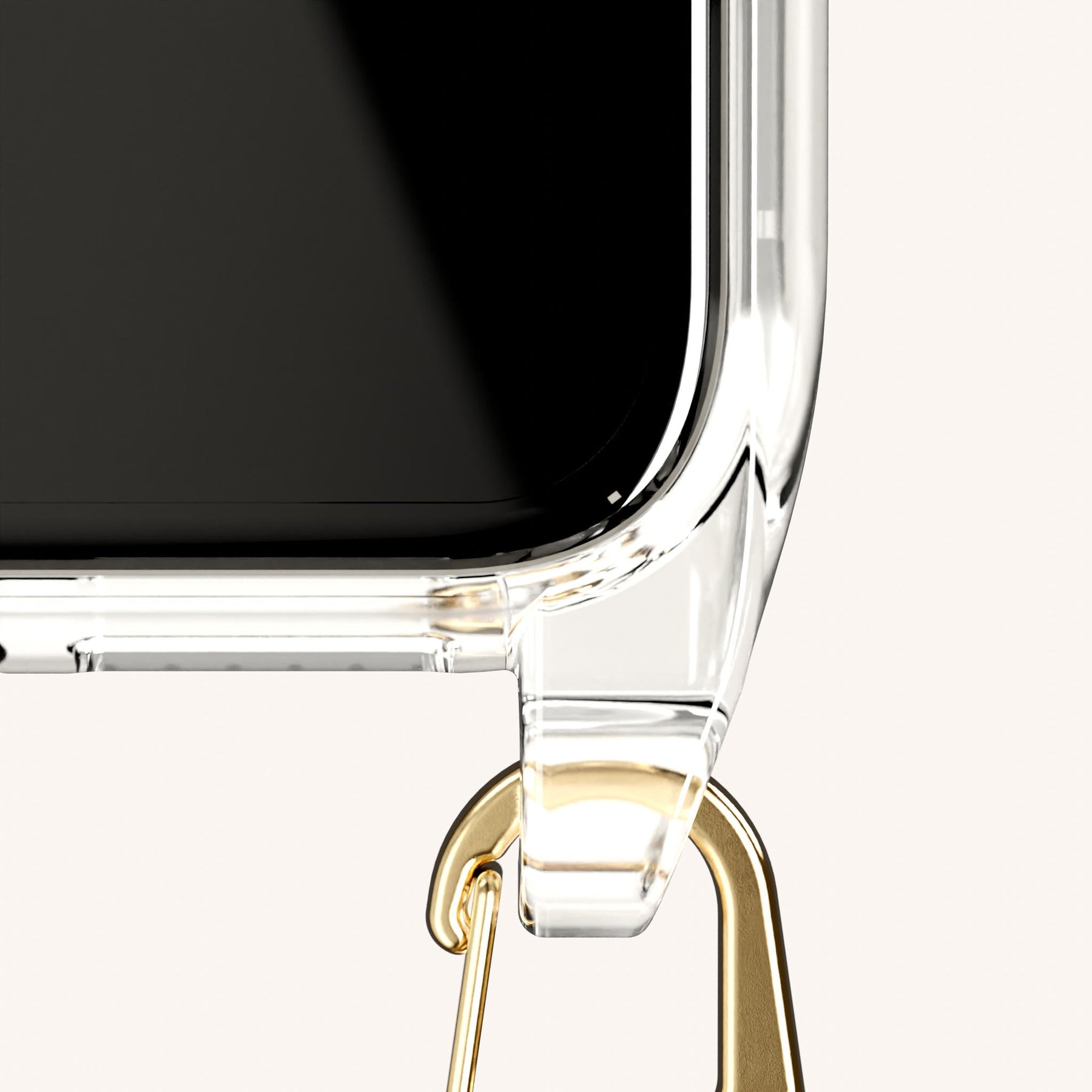 Phone Necklace with Slim Lanyard in Clear + Taupe