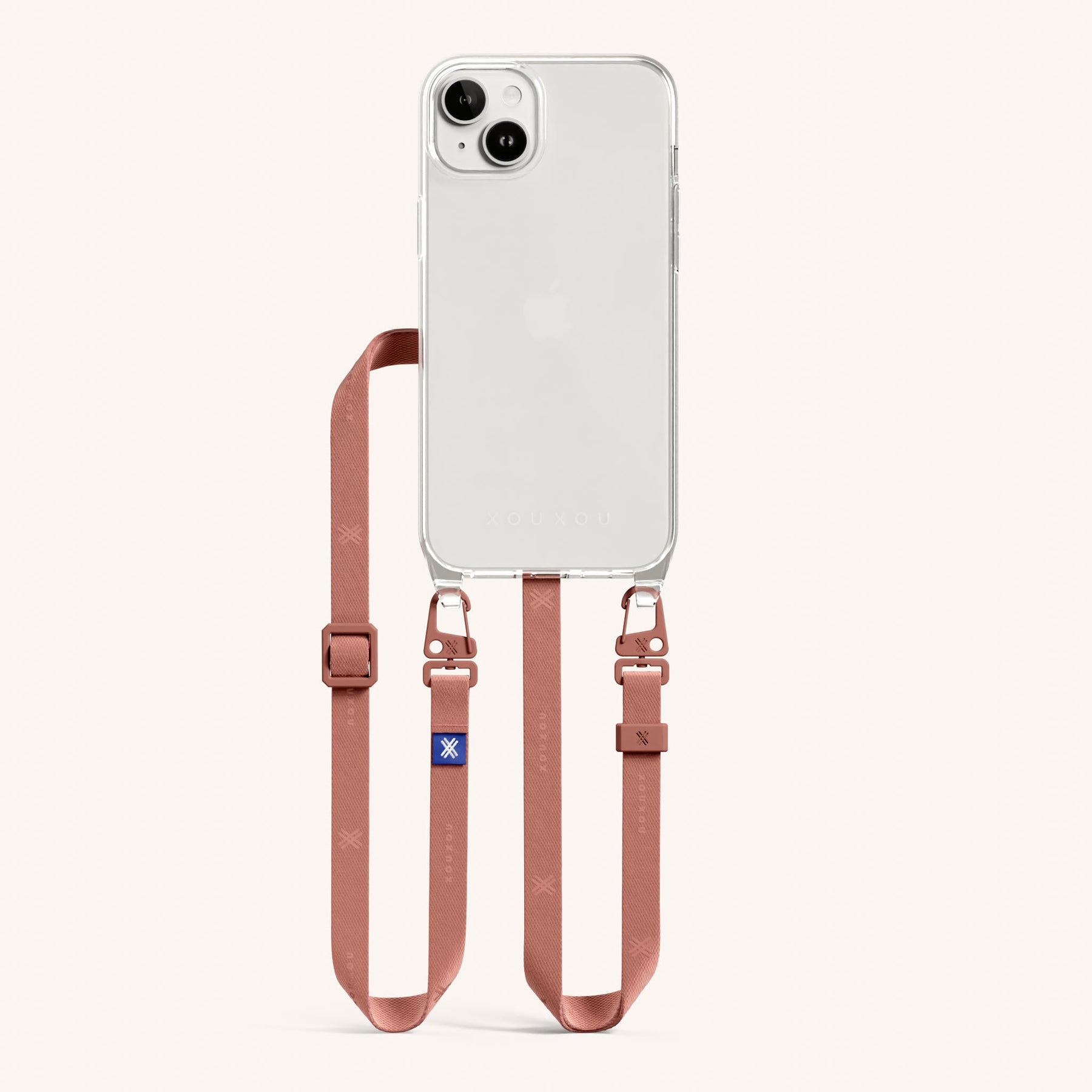 Phone Necklace with Slim Lanyard in Clear + Cotta