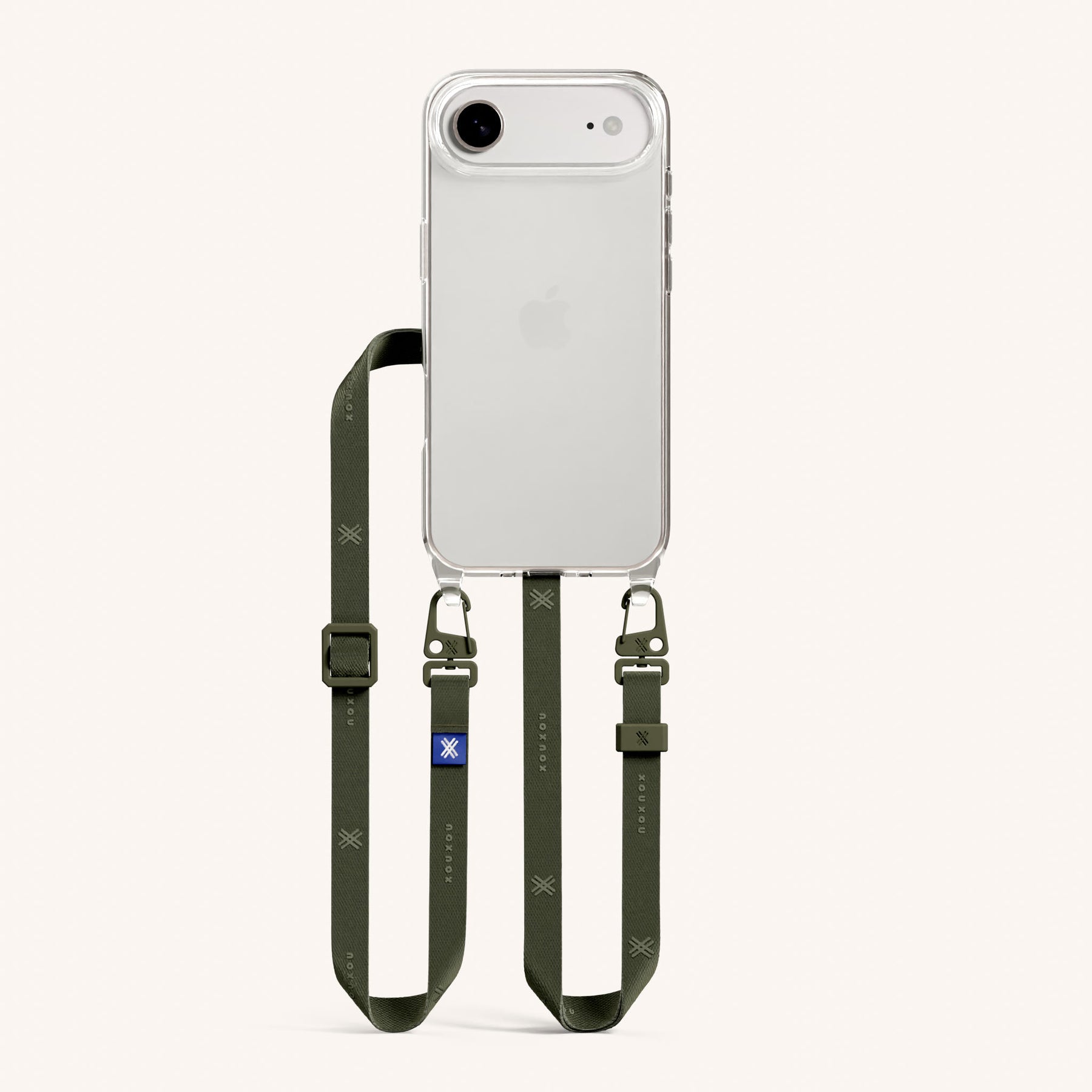 Phone Necklace with Slim Lanyard in Clear + Moss