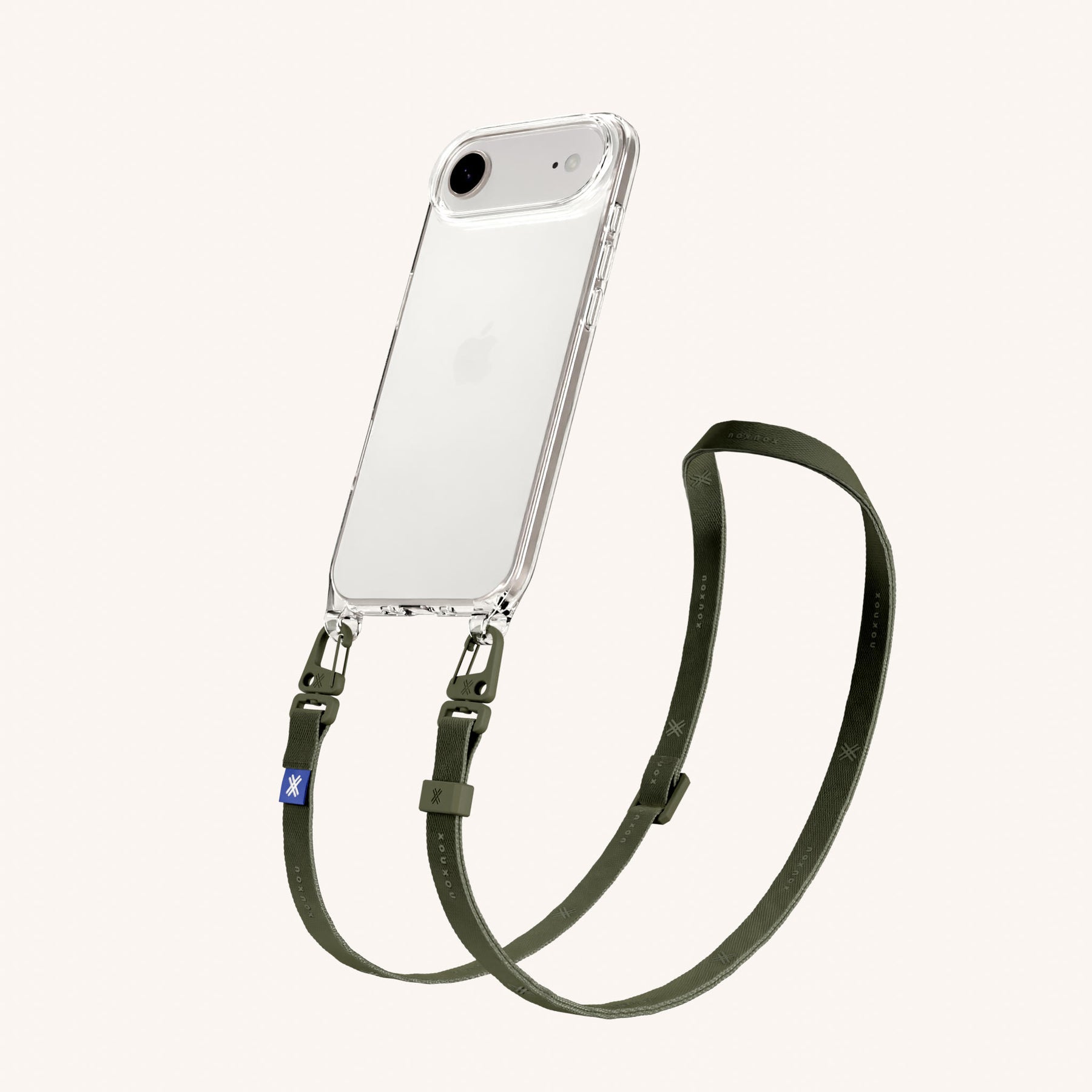 Phone Necklace with Slim Lanyard in Clear + Moss