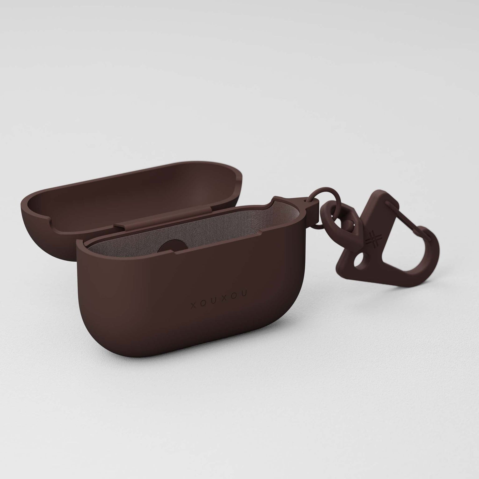 Apple AirPods Pro case in Earth Brown silicone with carabiner | XOUXOU