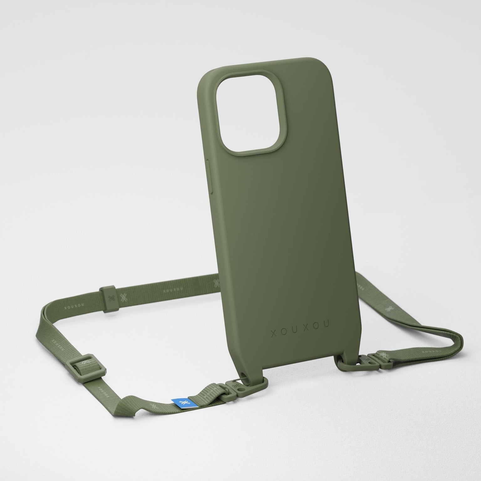 Moss Green iPhone 14 Pro Phone Case with Moss Green Slim Lanyard Necklace | XOUXOU
