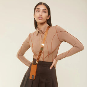 MCM x XOUXOU Phone Necklace in Cognac